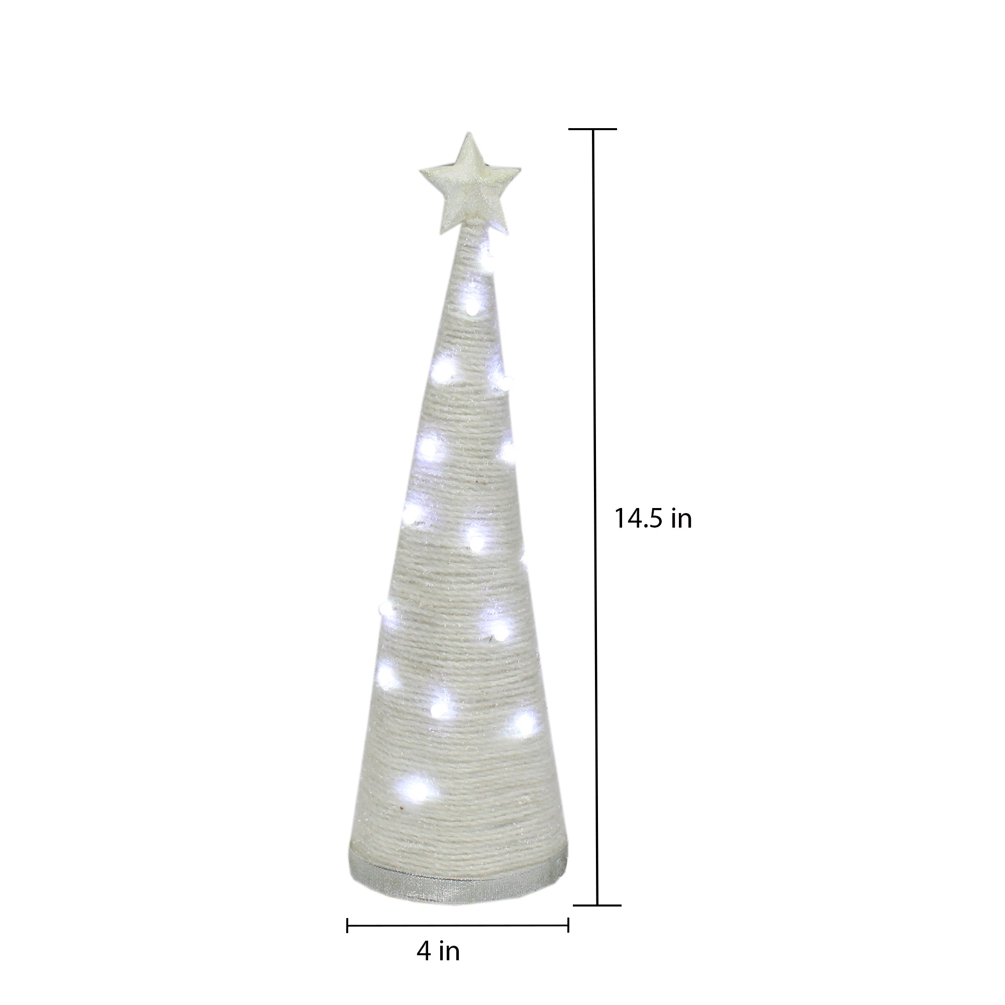 Handmade Conical Christmas Tinsel Tree with LED Light, 14.5 X 4inch, White, 1pc
