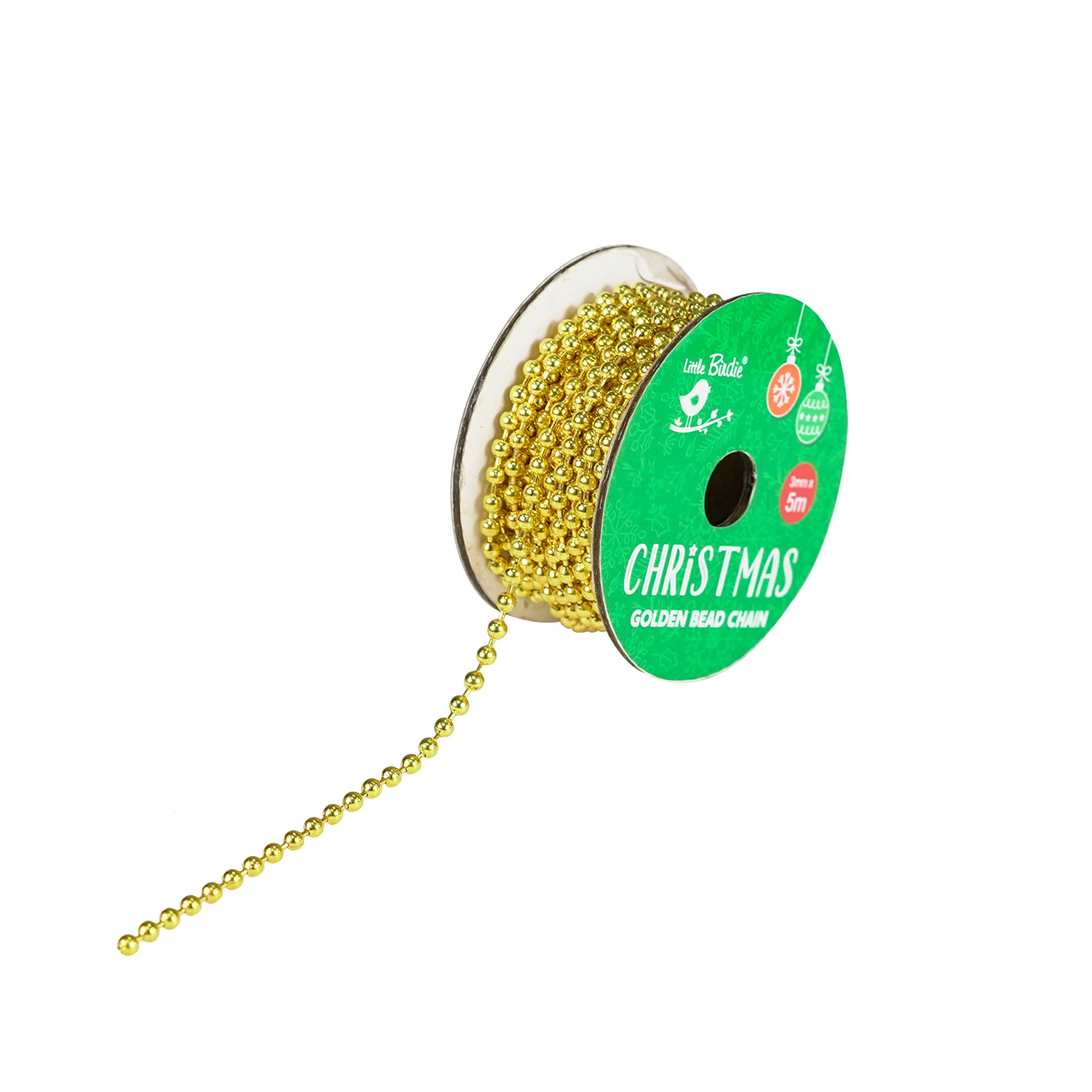 Christmas Golden Bead Chain - 2mm, Gold, 5mtr