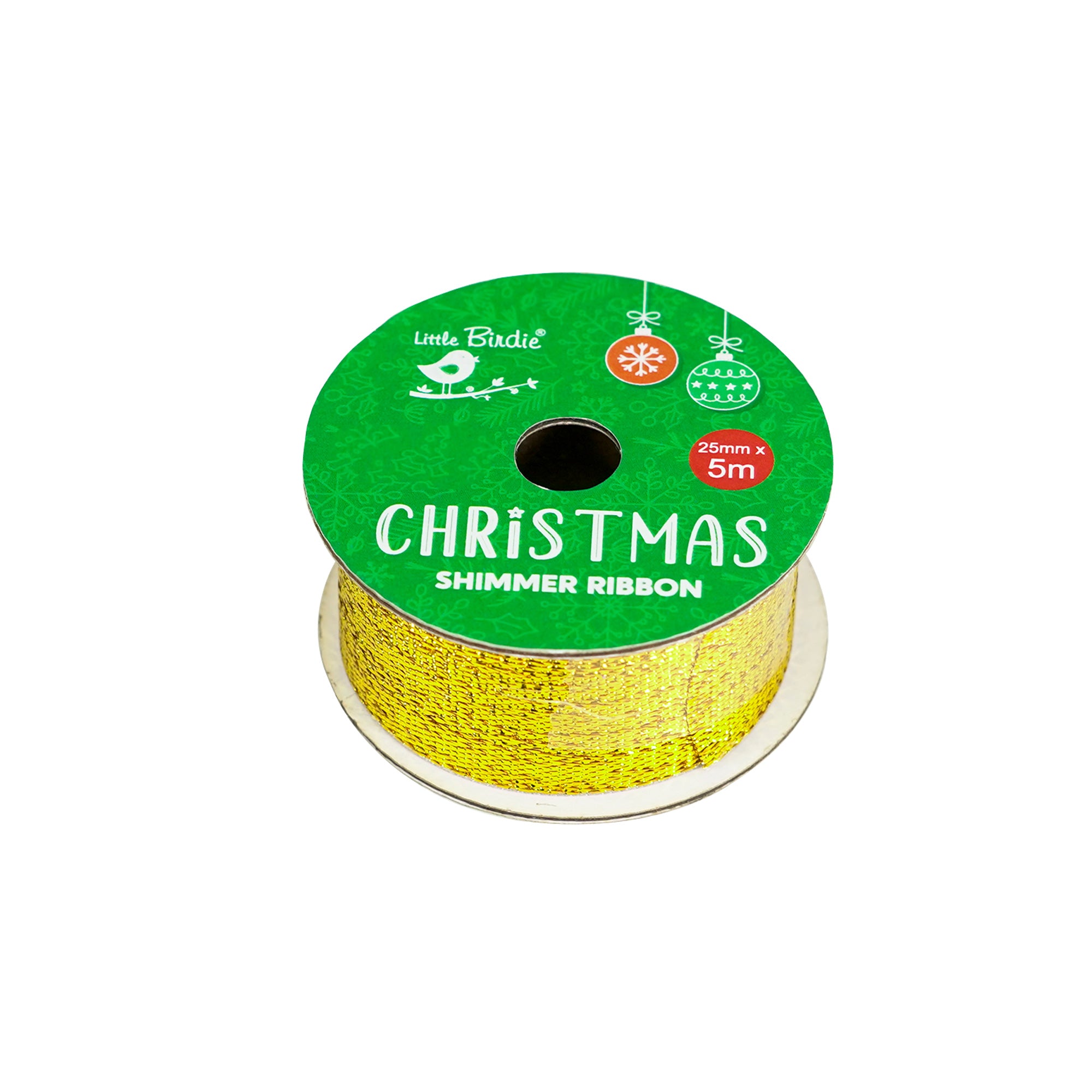 Christmas Shimmer Ribbon - 25mm, Gold, 5mtr