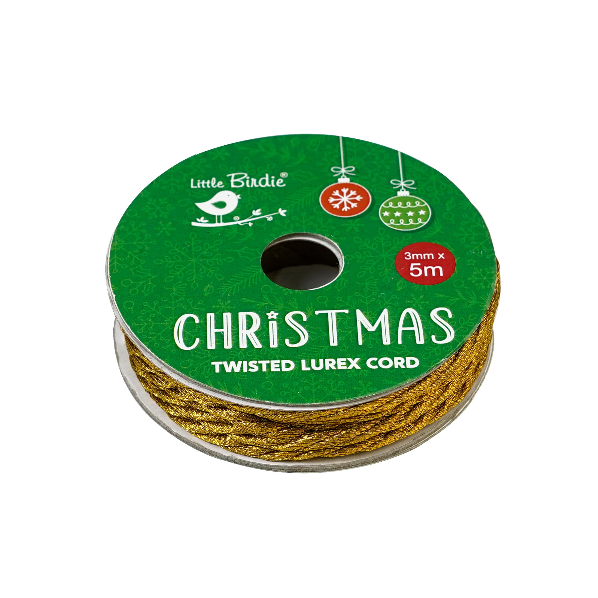 Christmas Twisted Lurex Cord 3ply - Gold, 5mm, 5mtr Roll