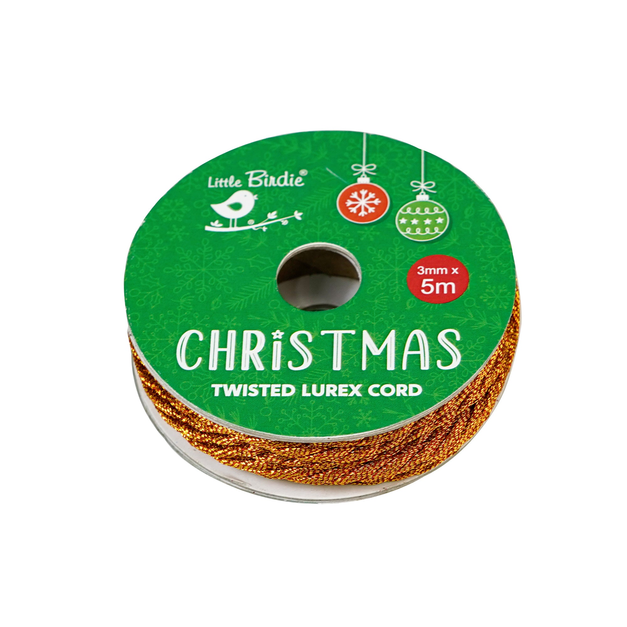 Christmas Twisted Lurex Cord 3ply - Red, 5mm, 5mtr, Roll