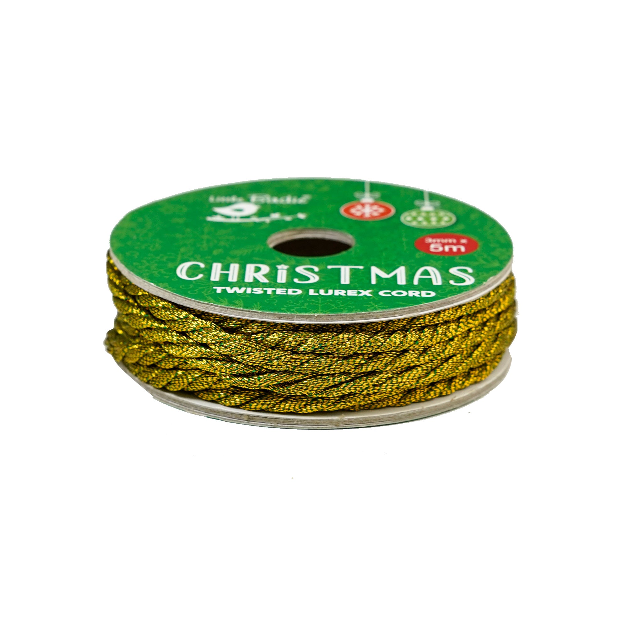 Christmas Twisted Lurex Cord 3ply - Green 5mm, 5mtr Roll