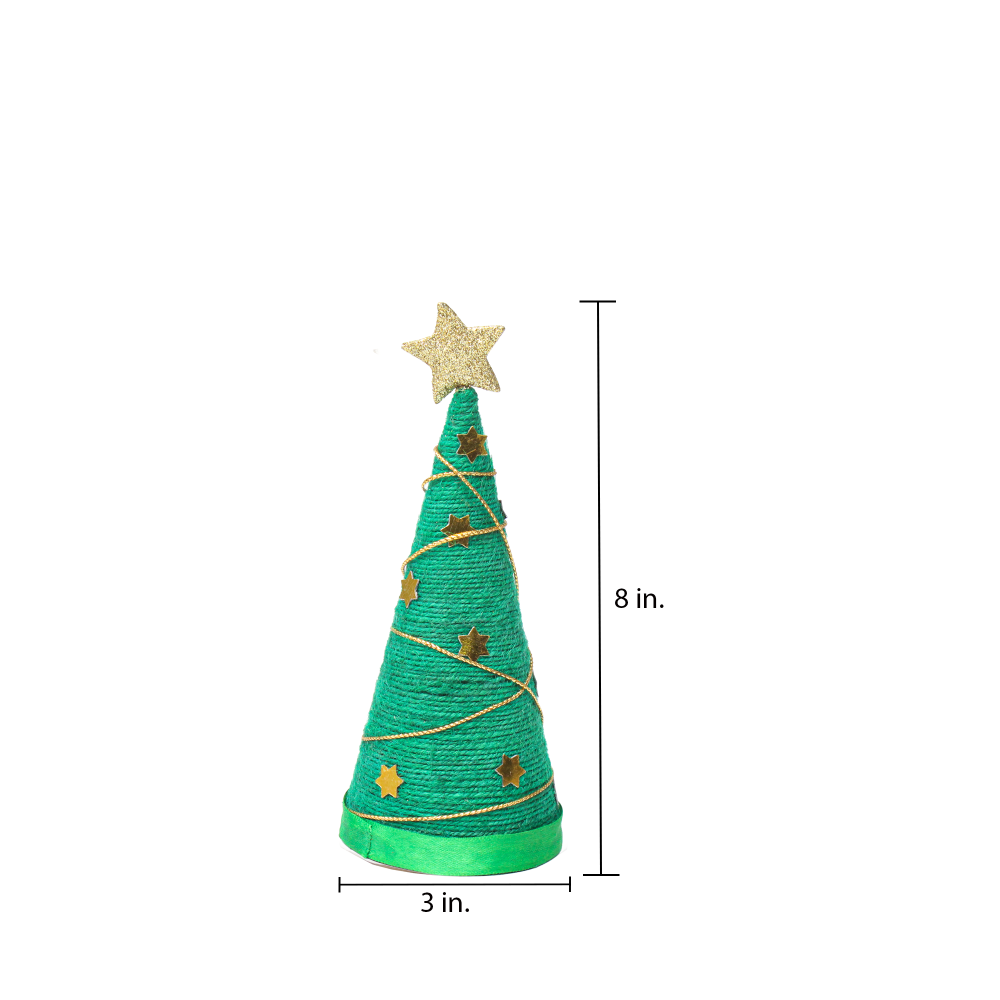 Handmade Conical Christmas Tree - Jute, Green, H8 X W3 inch, 1Pc