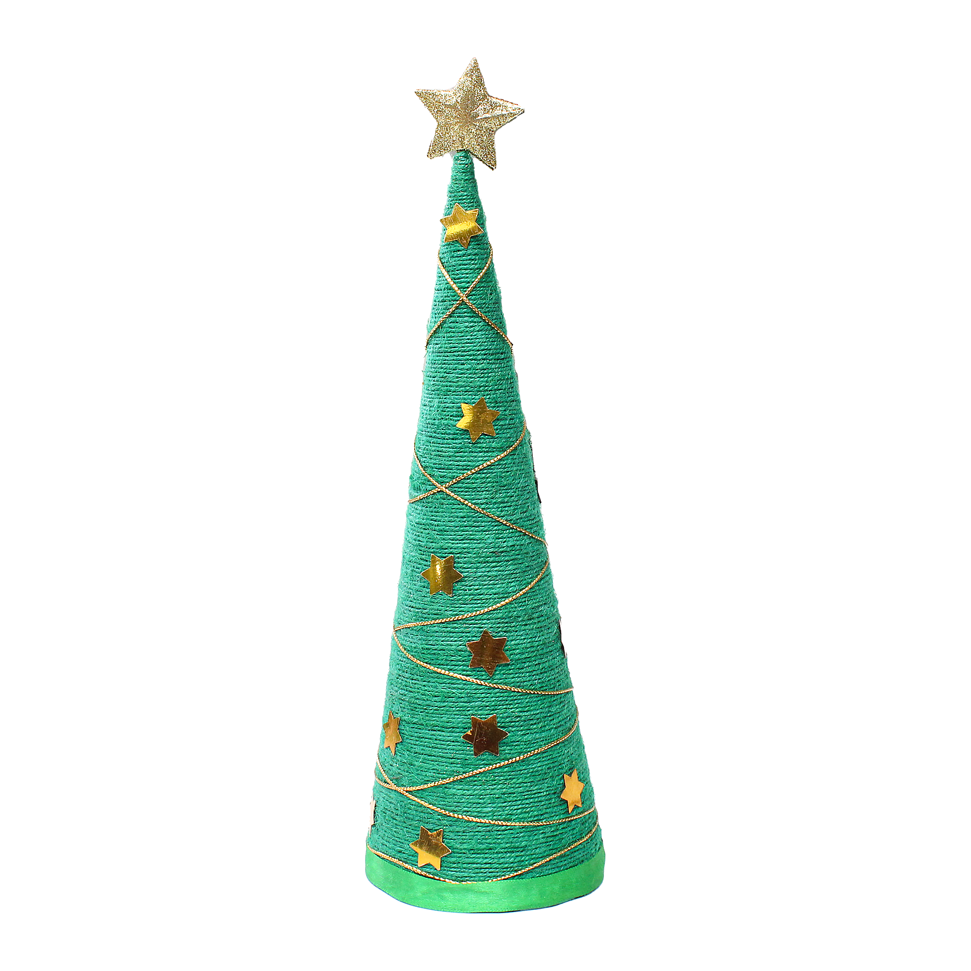 Handmade Conical Christmas Tree - Jute, Green, H14.5 X W4 inch, 1Pc