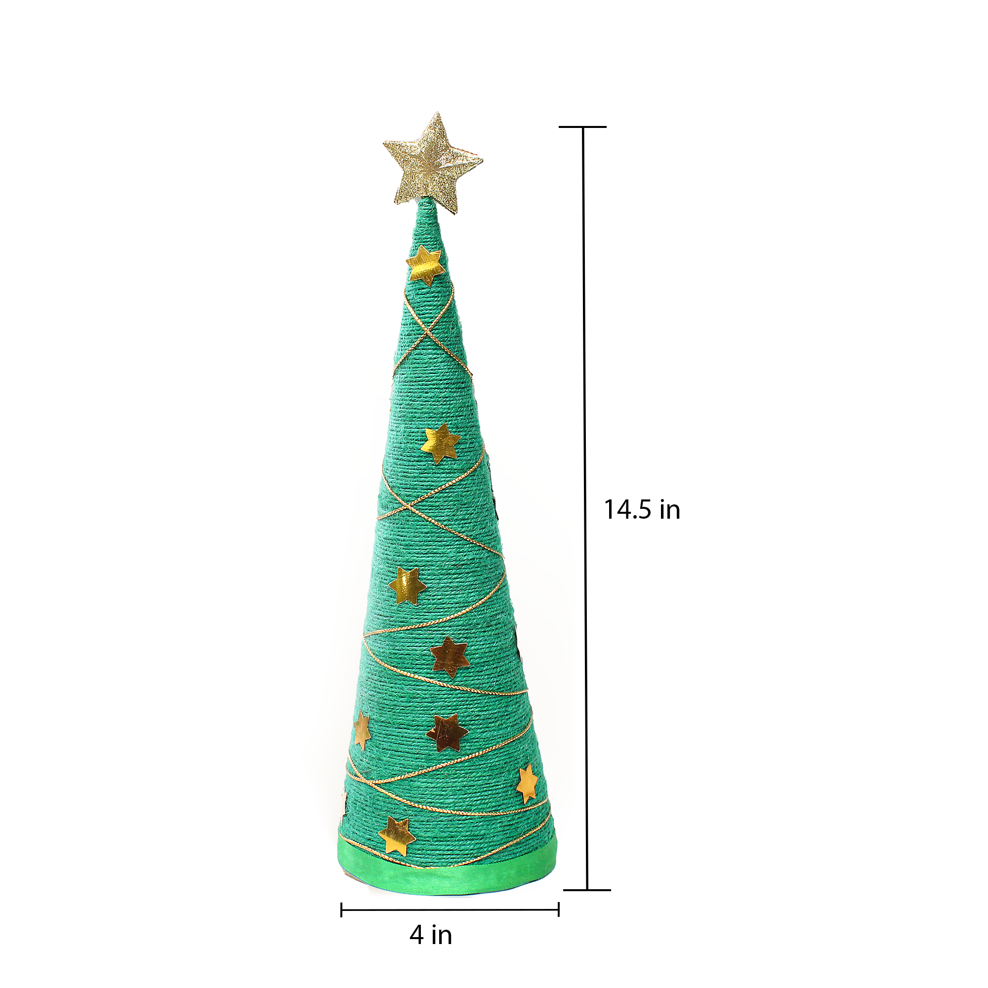 Handmade Conical Christmas Tree - Jute, Green, H14.5 X W4 inch, 1Pc