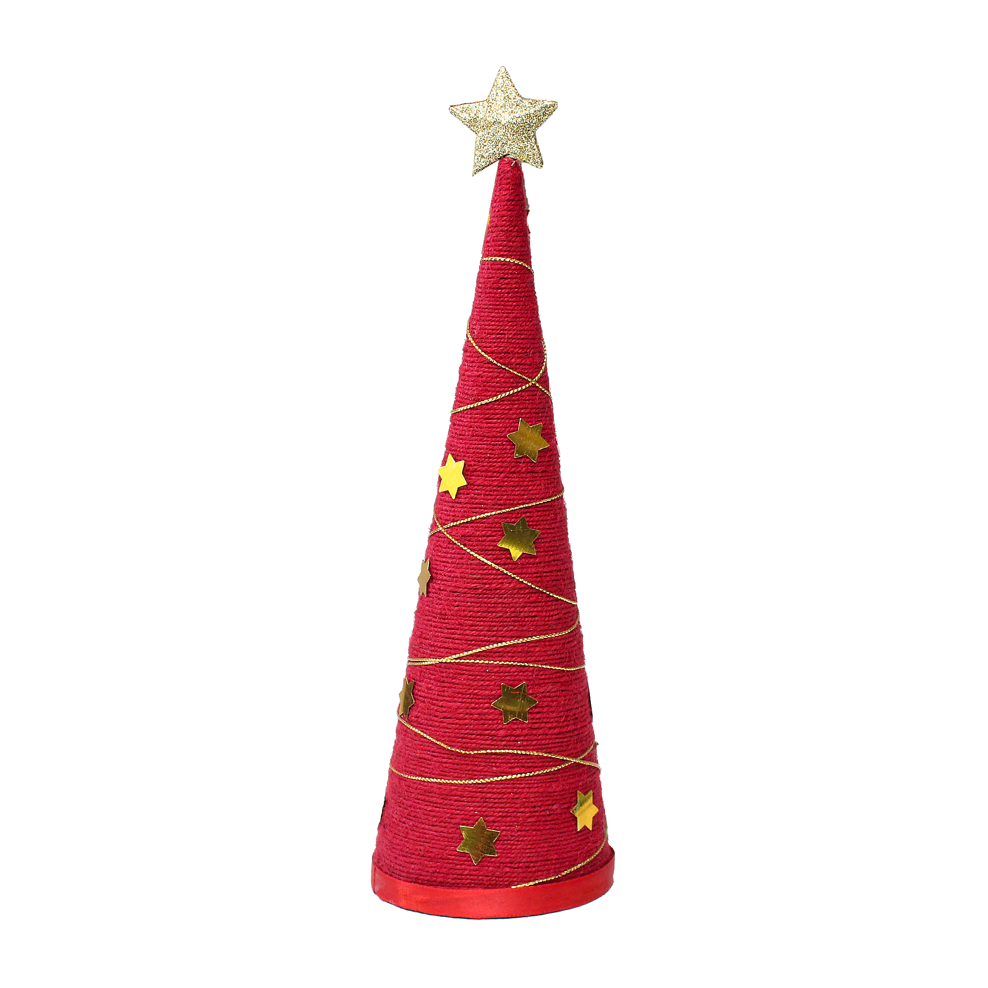 Handmade Conical Christmas Tree - Jute, Red, H14.5 X W4 inch, 1Pc