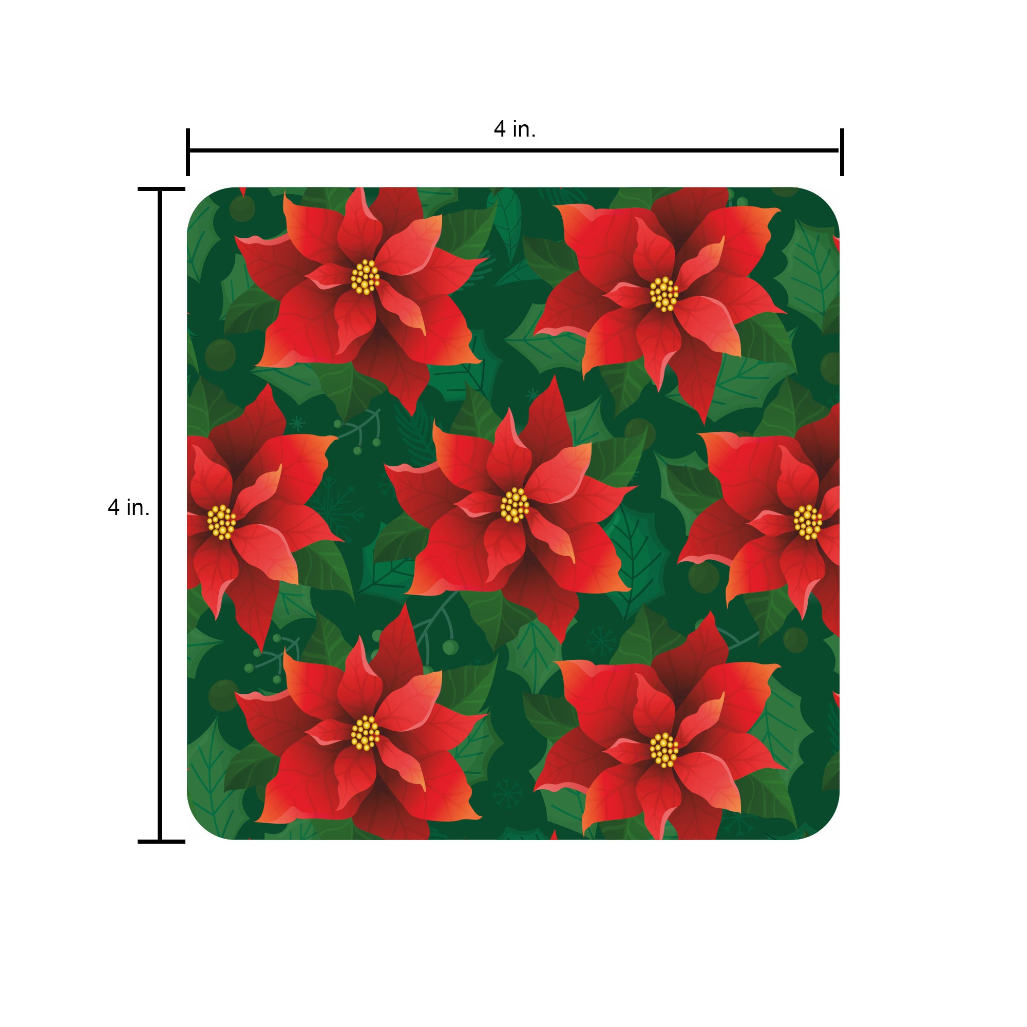Foil Printed Christmas Placemat & Coaster Set - W12 x H15 inches,W4 x H4 inches, Poinsettia, 6pc