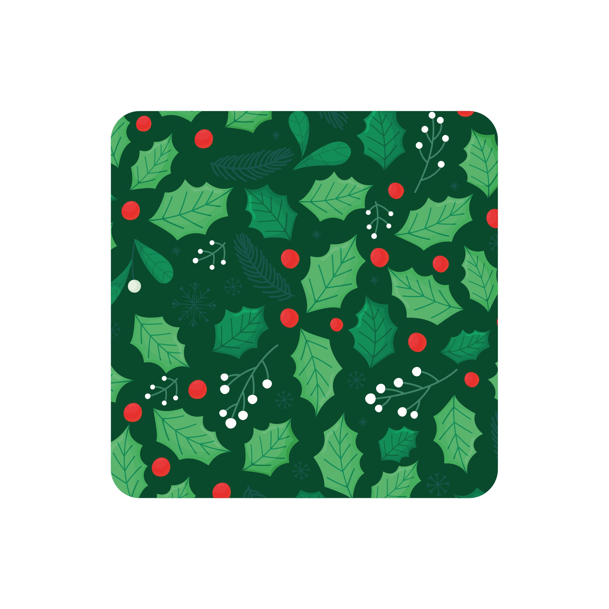 Foil Printed Christmas Placemat & Coaster Set - Holly Berries, W12 x H15 inches, W4 x H4 inches, 6pc each