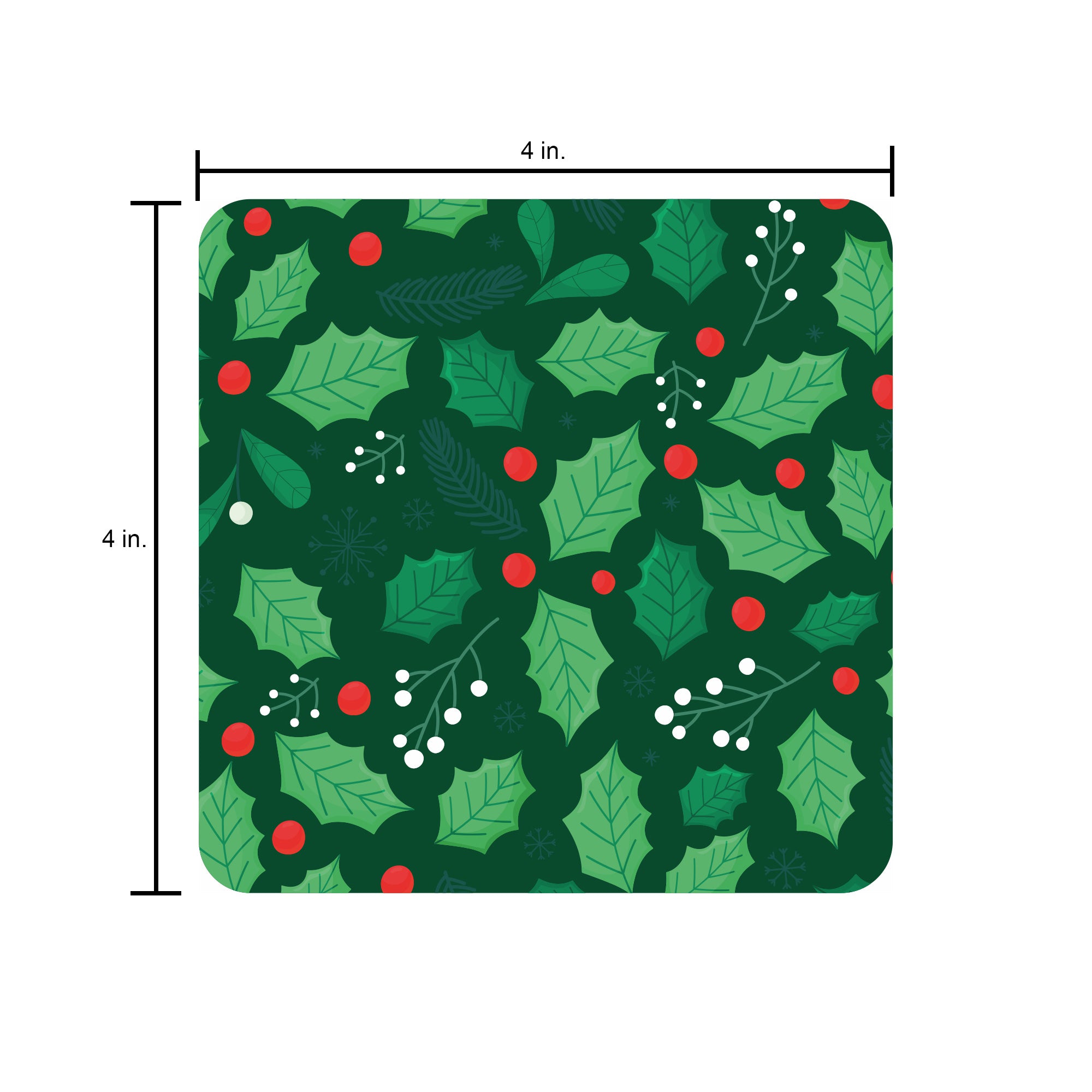 Foil Printed Christmas Placemat & Coaster Set - Holly Berries, W12 x H15 inches, W4 x H4 inches, 6pc each