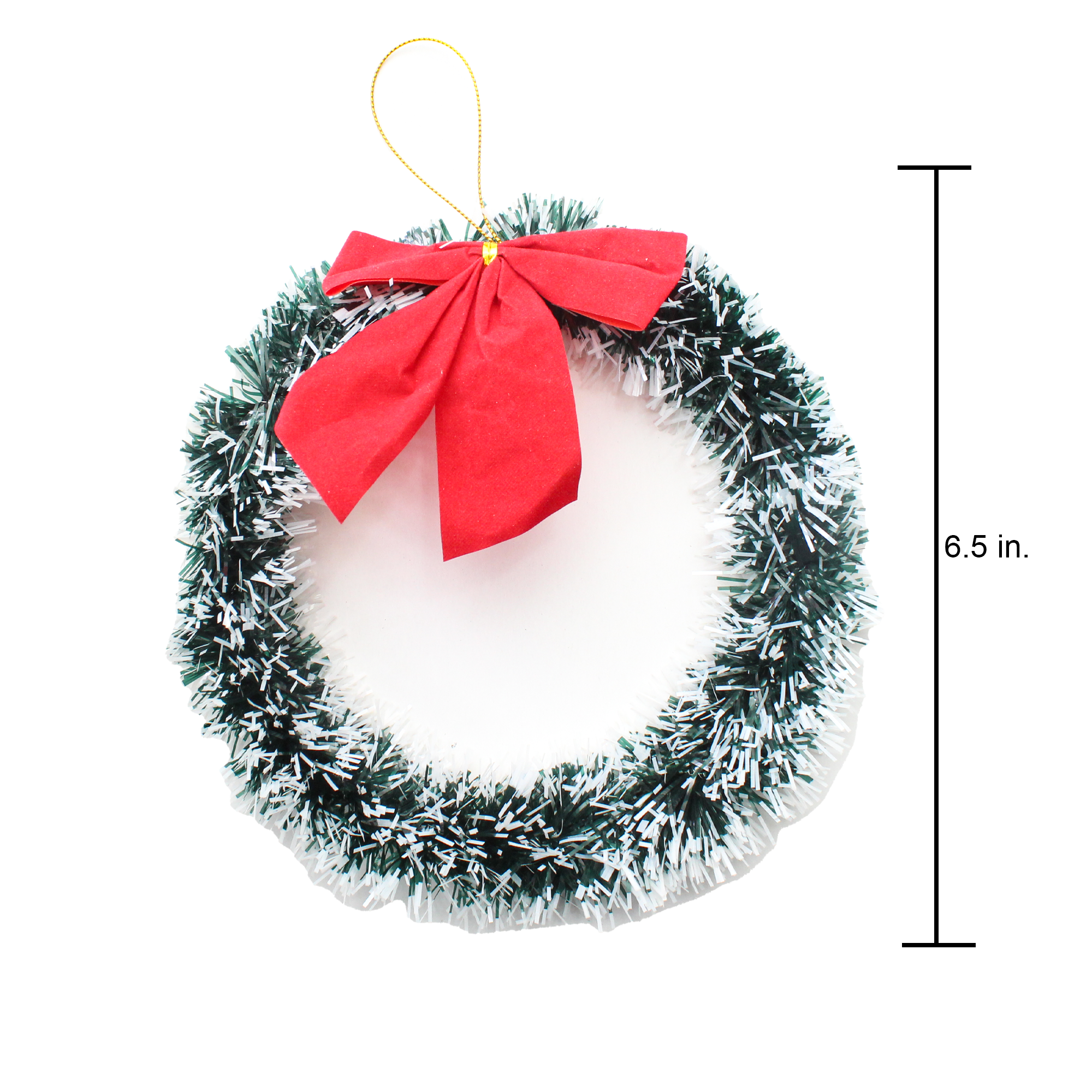 Christmas tinsel Wreath White and Green  6.5Inch 1pc