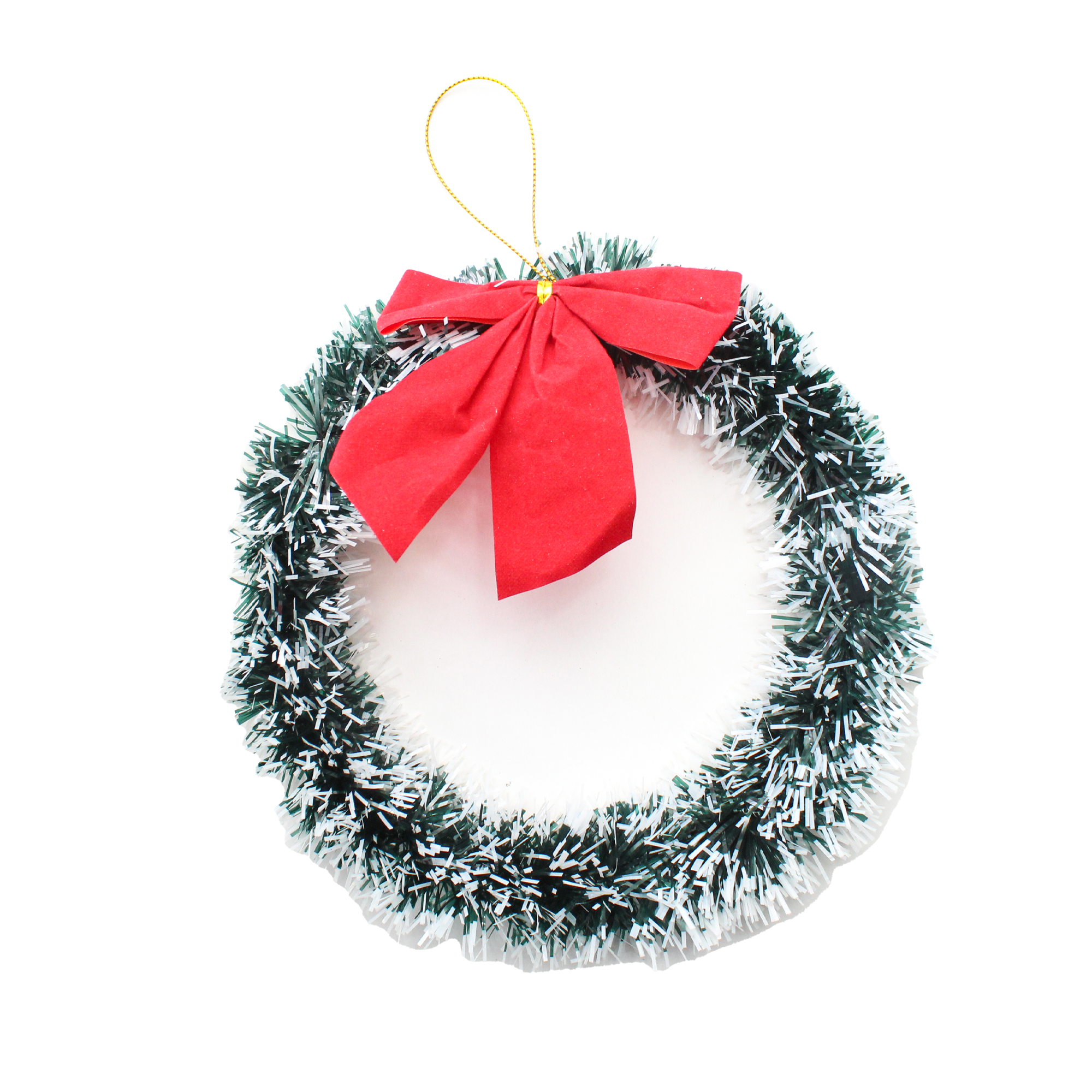 Christmas tinsel Wreath White and Green  6.5Inch 1pc