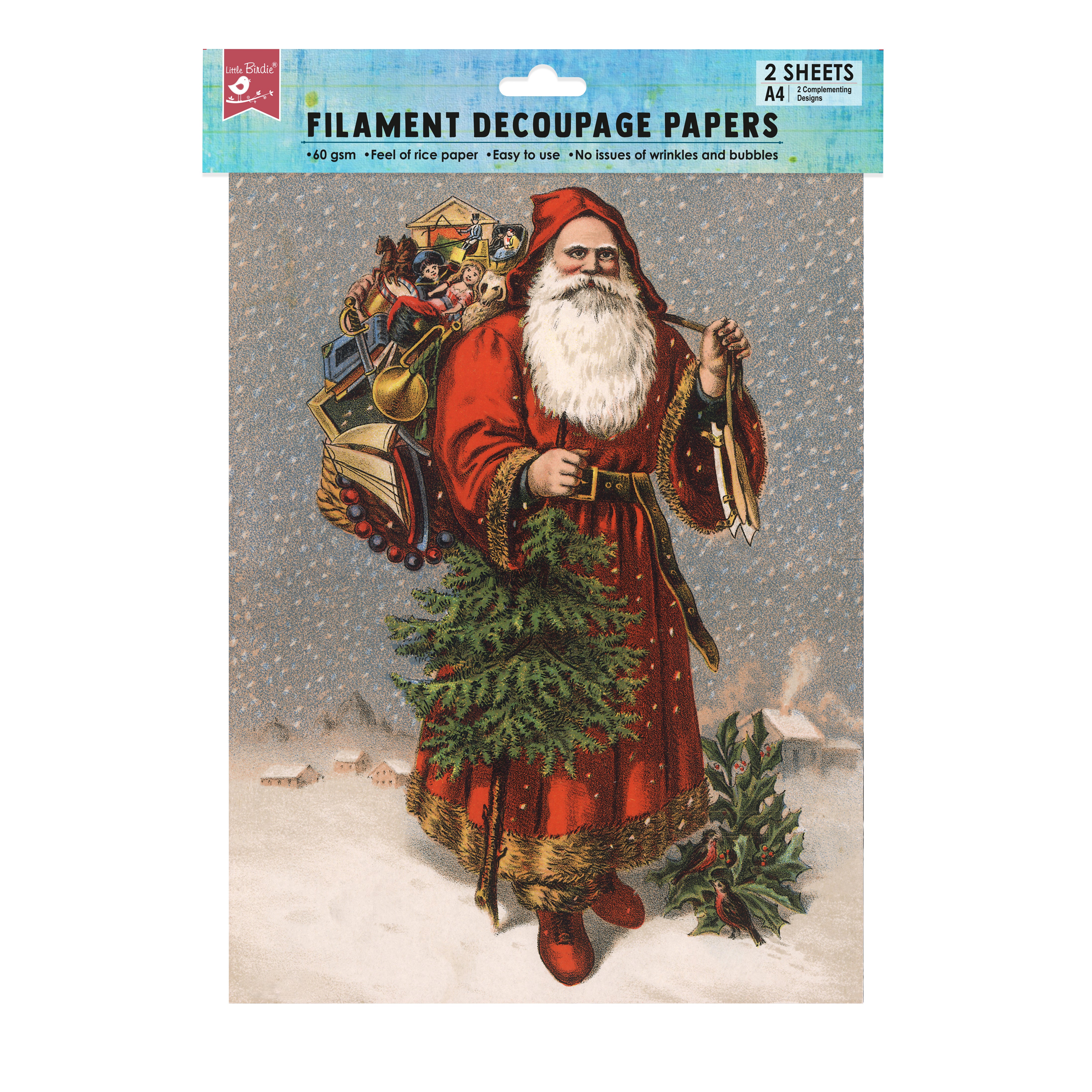 Filament Decoupage Father Christmas A4 2 Designs 2Sheets