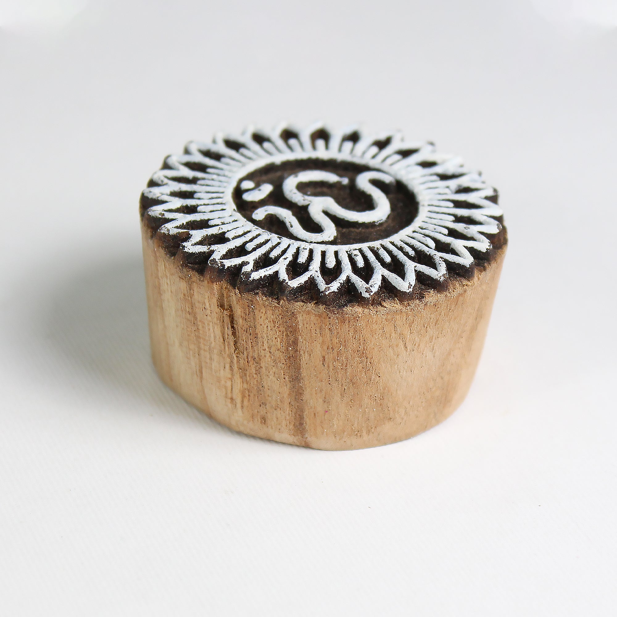 Hand Carved Wooden Printing Block Om On Sun W 2inch X L 2inch 1pc