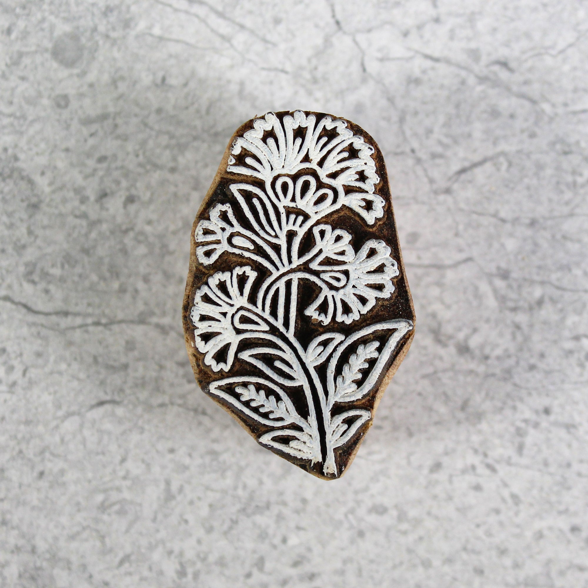 Hand Carved Wooden Printing Block Meadow Blossom W 1.25inch X L 2inch 1pc