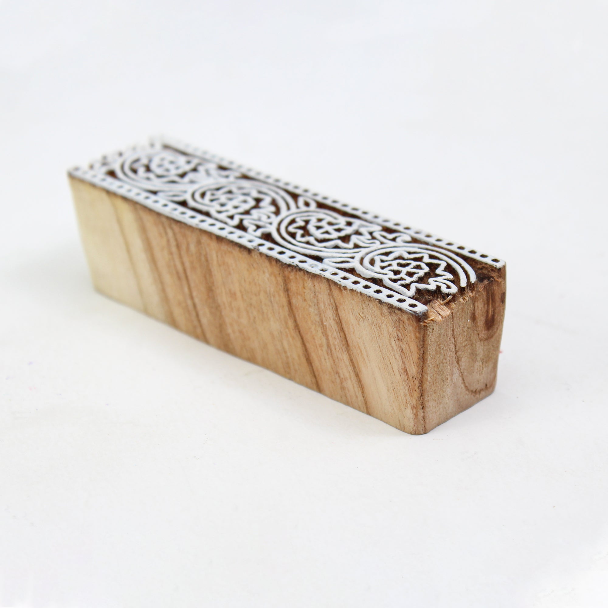 Hand Carved Wooden Printing Block Blooming Wine Border W 1inch X L 4inch 1pc