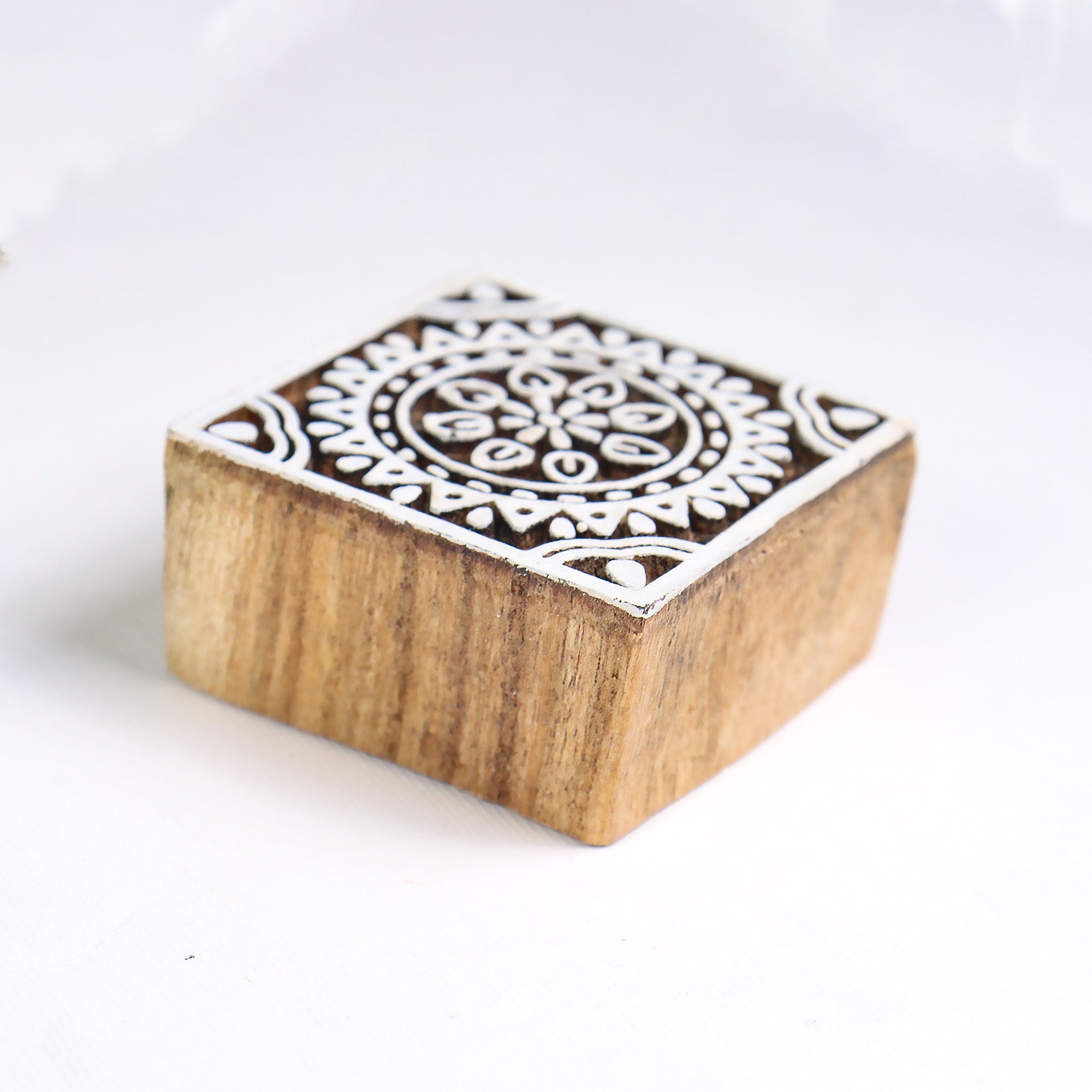 Hand Carved Wooden Printing Block Mandala Elegance W 2inch X L 2inch 1pc