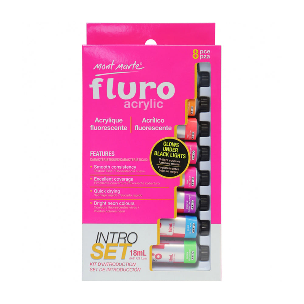 Fluro Acrylic Paints - Intro Set, 8pc x 18ml each