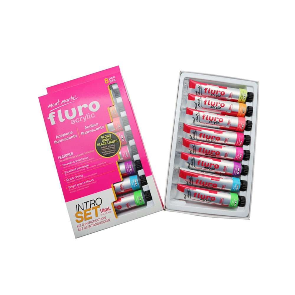 Fluro Acrylic Paints - Intro Set, 8pc x 18ml each