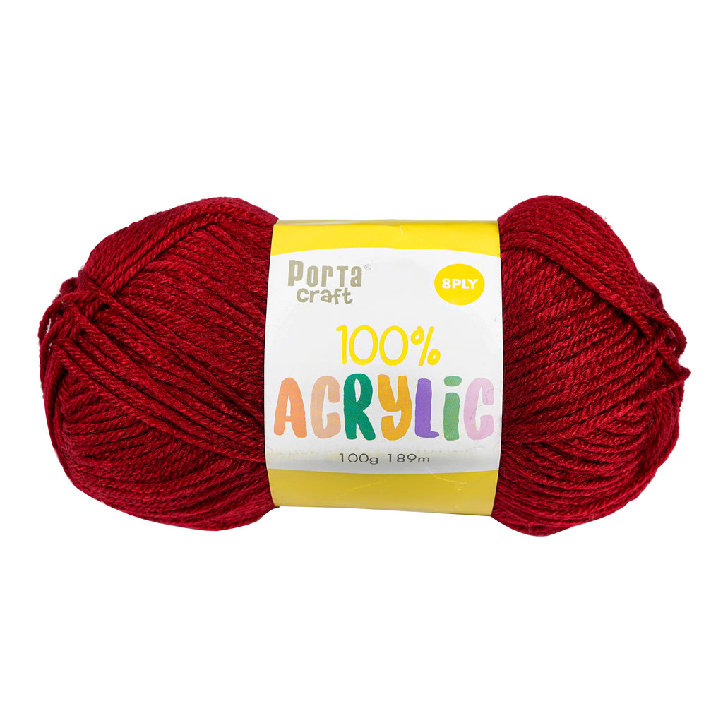 Porta Craft Acrylic Yarn 100% 100Gm 189M 8Ply Ruby - VC – Itsy Bitsy