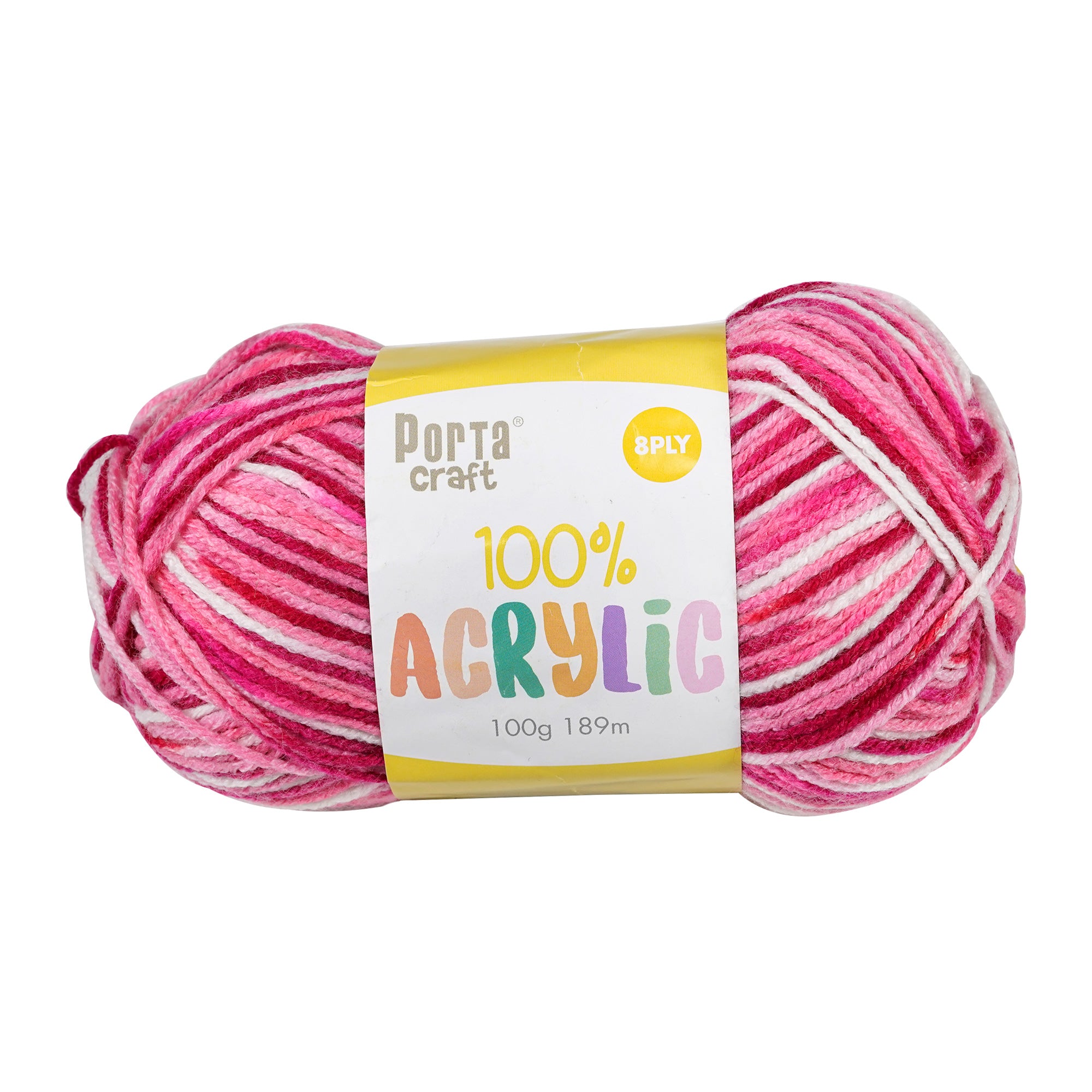 Porta Craft Acrylic Yarn 100% 100Gm 189M 8Ply Multi Rose