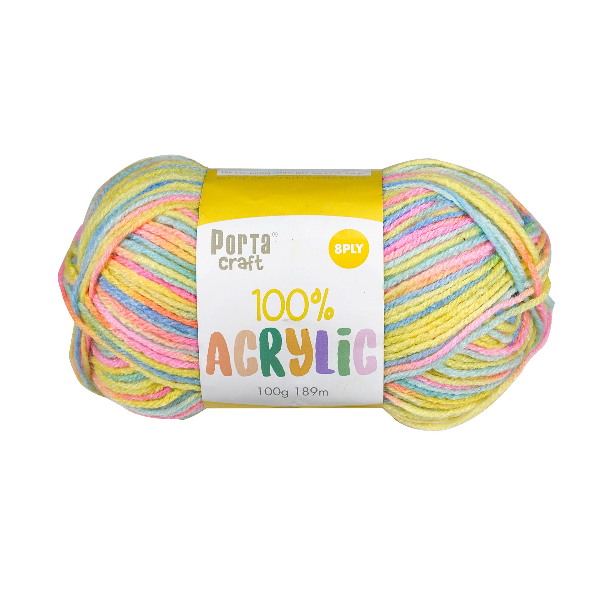 Porta Craft Acrylic Yarn 100% 100Gm 189M 8Ply Mult Rainbow - VC