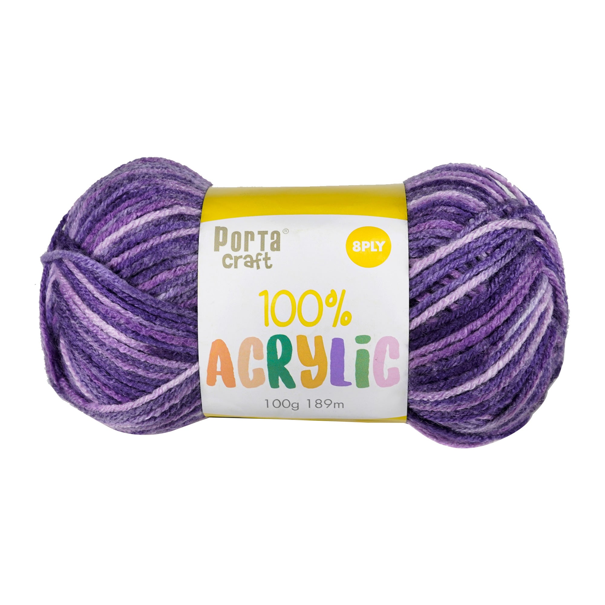 Porta Craft Acrylic Yarn 100% 100Gm 189M 8Ply Multi Purple Popper - VC
