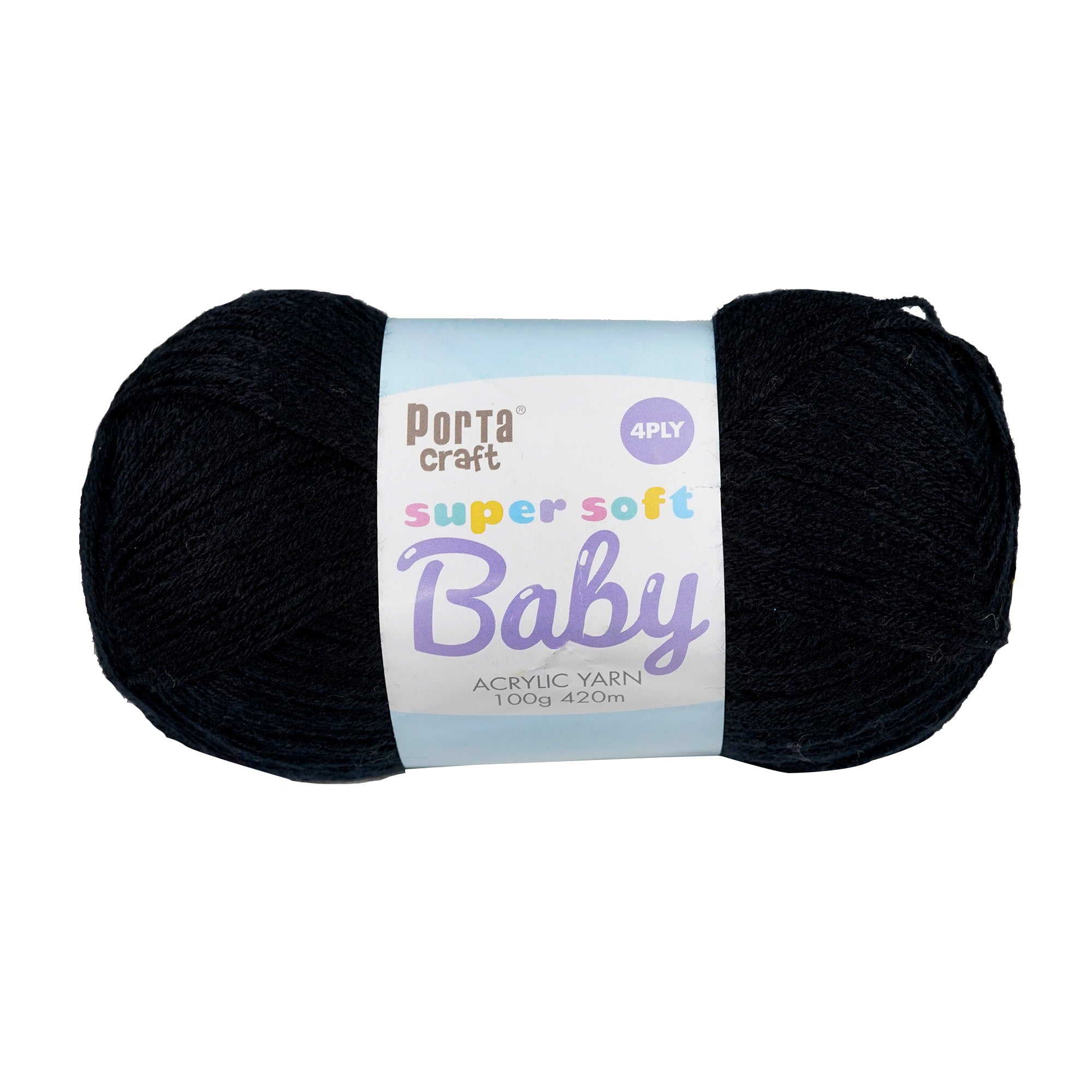 Porta Craft Super Soft Baby Acrylic Yarn 100% 100Gm 420M 4Ply Black