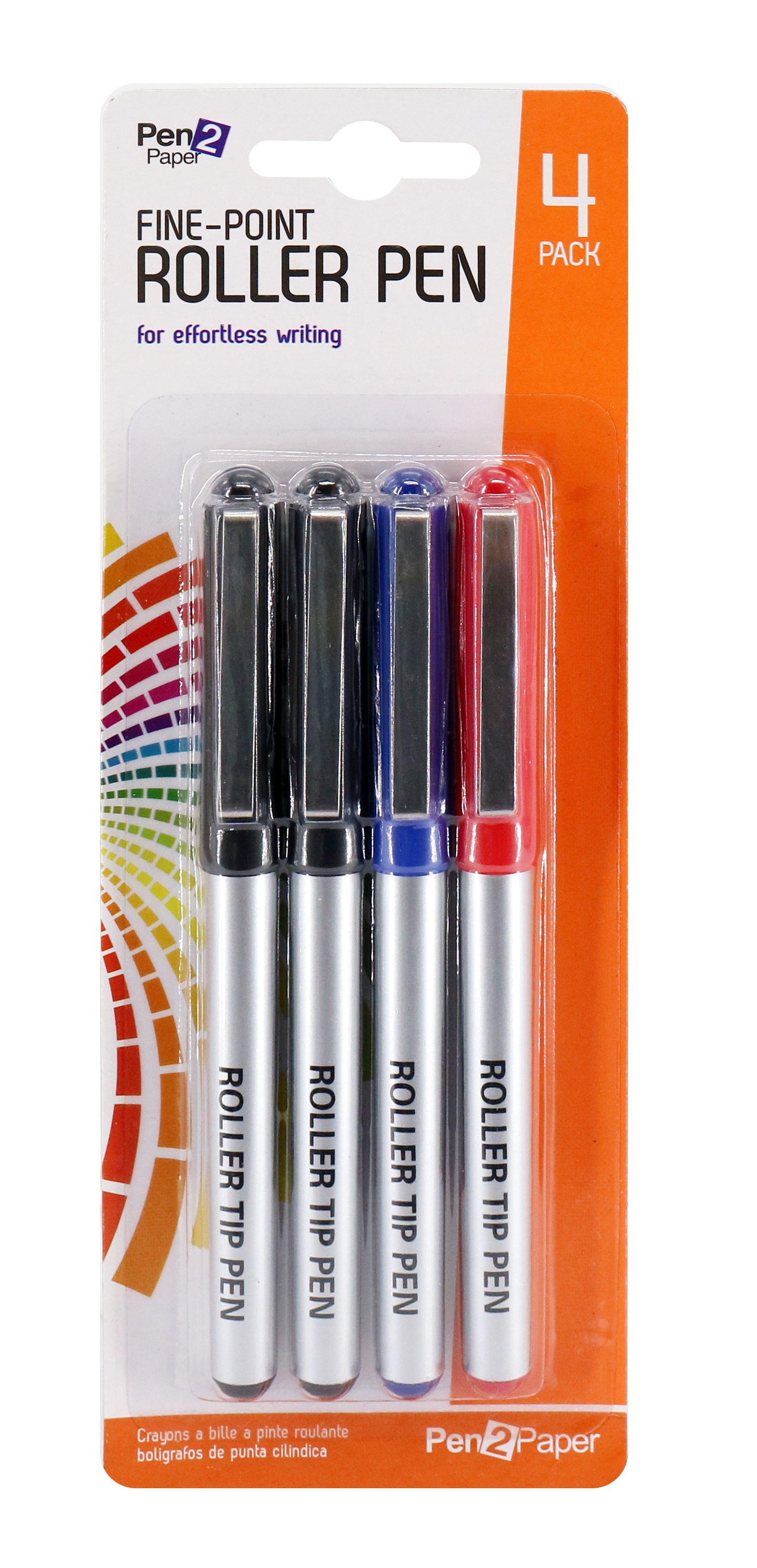 Fine Point Roller Tip Pen 0.5Mm Black-2P Blue-1Pc And Red-1Pc 4Pc Blister Ub