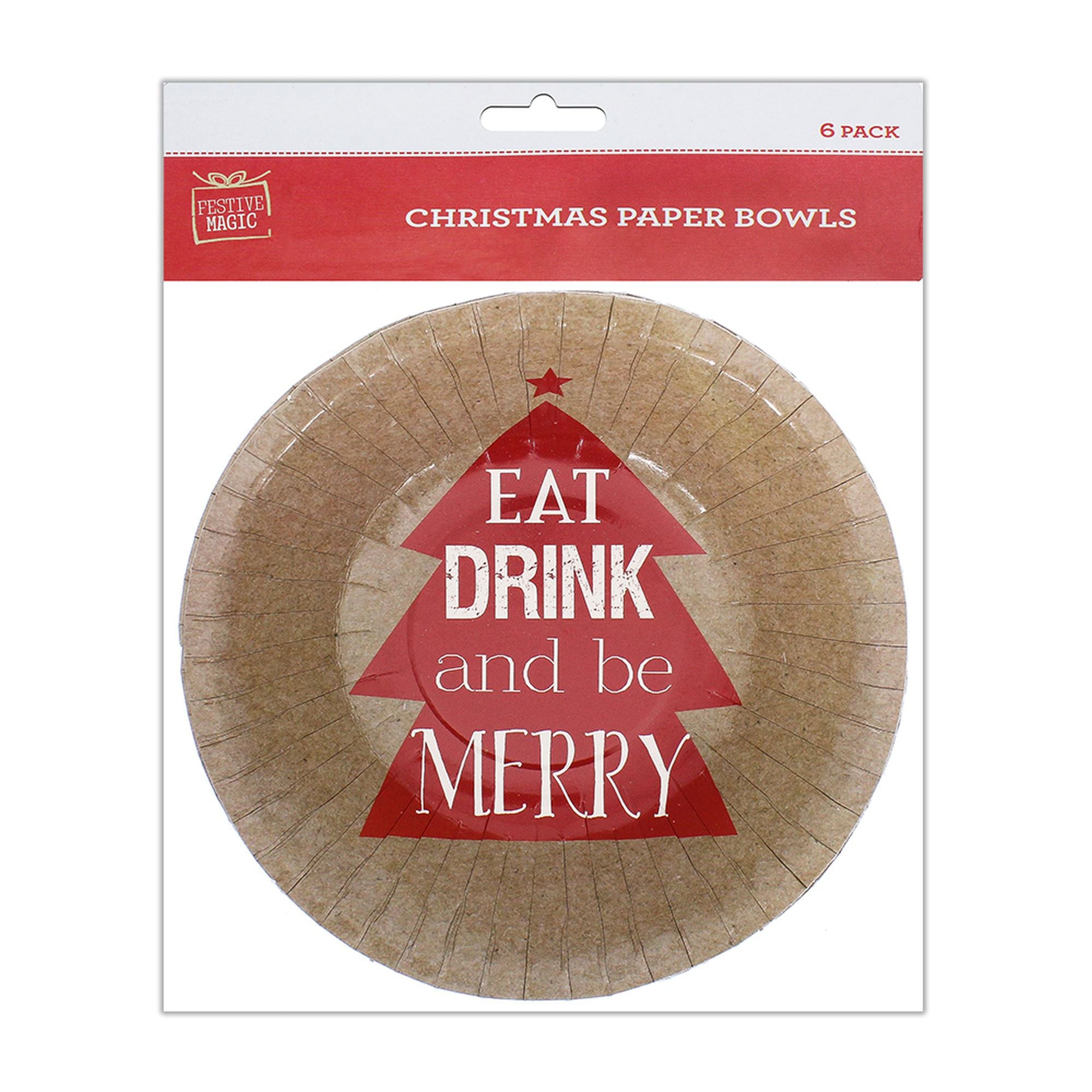 Christmas Paper Bowls Eat Drink & Be Merry 6Pcs