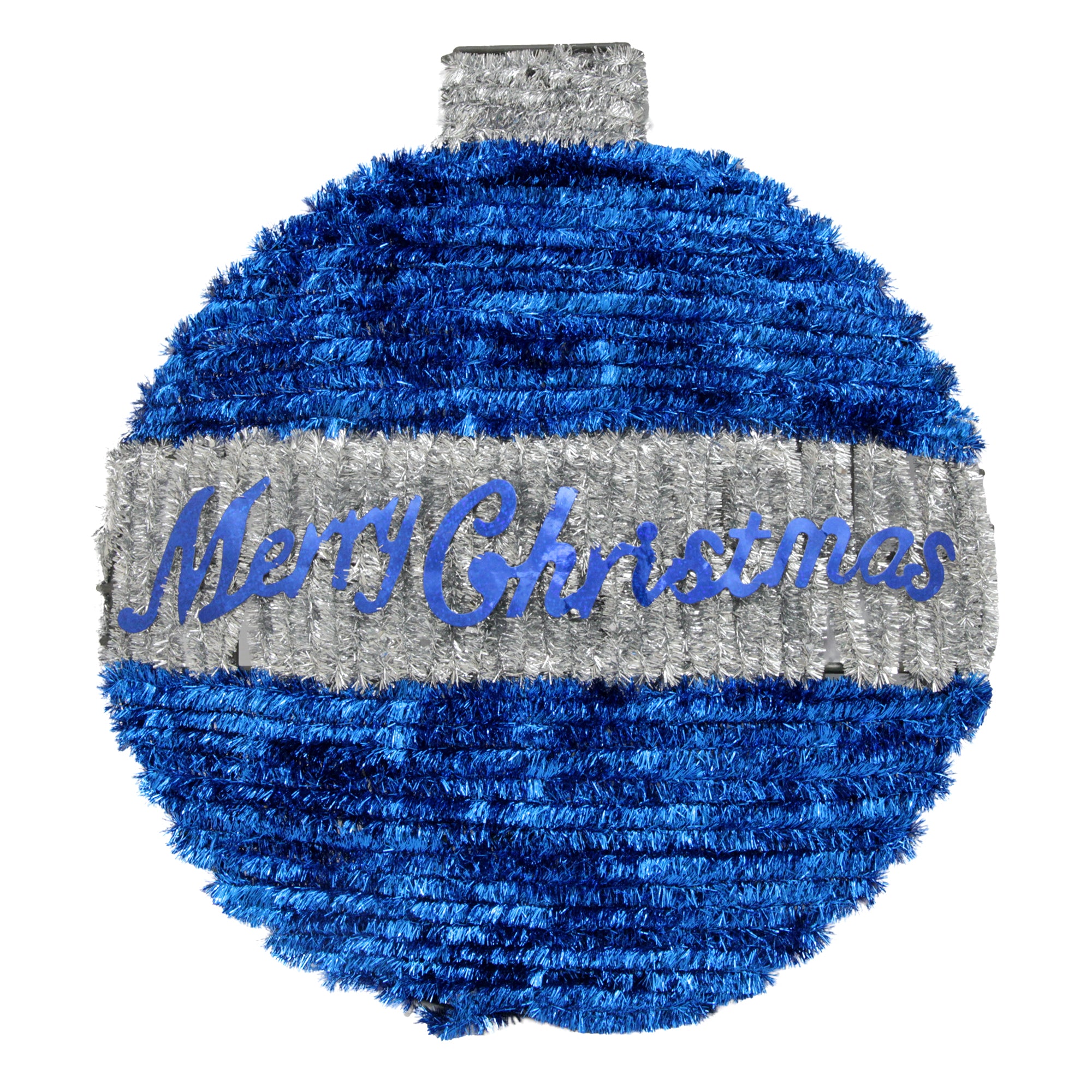 Tinsel Bauble Merry Christmas Blue & Silver 1pc