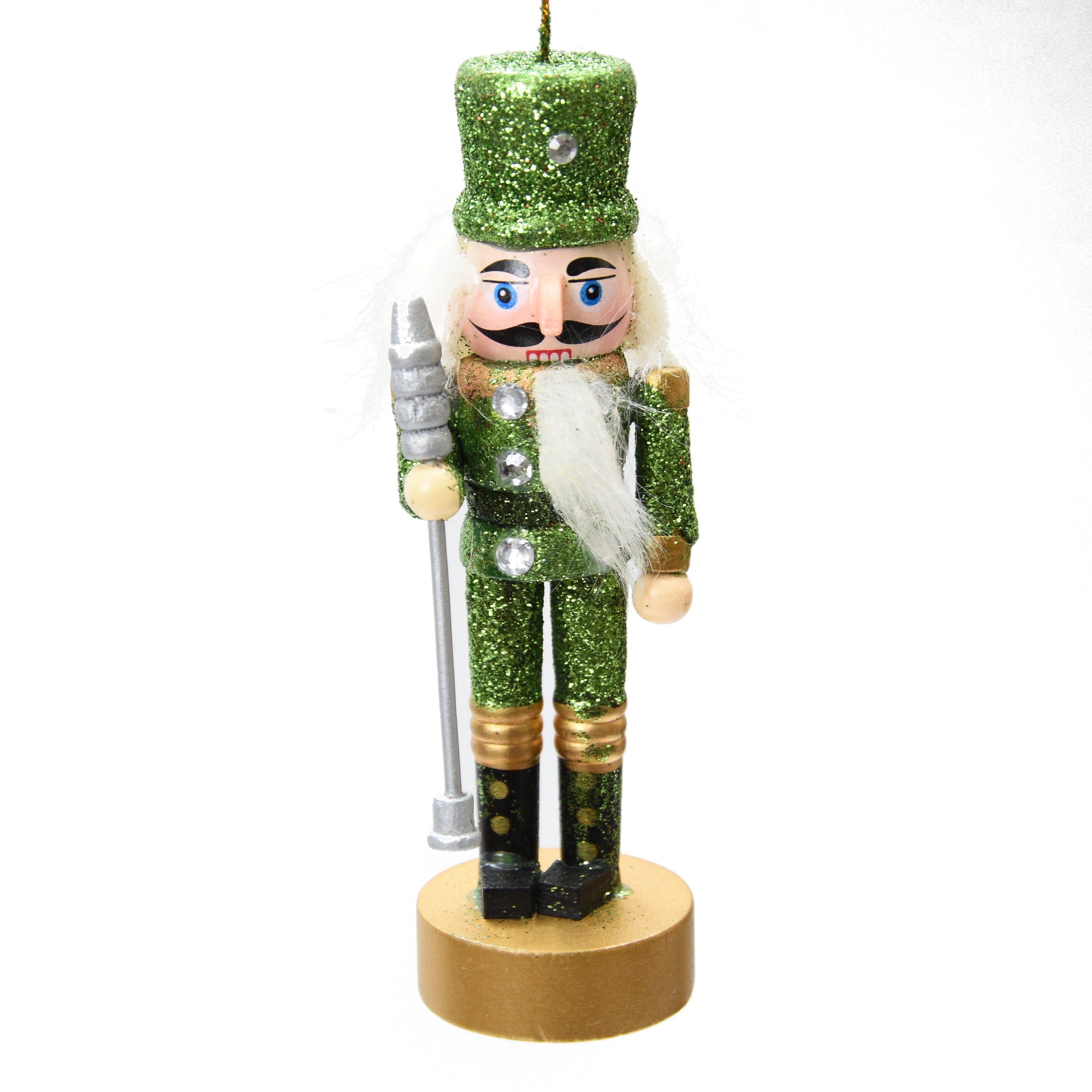Christmas Decoration - Mini Nutcracker, Green Glitter, 13 CM