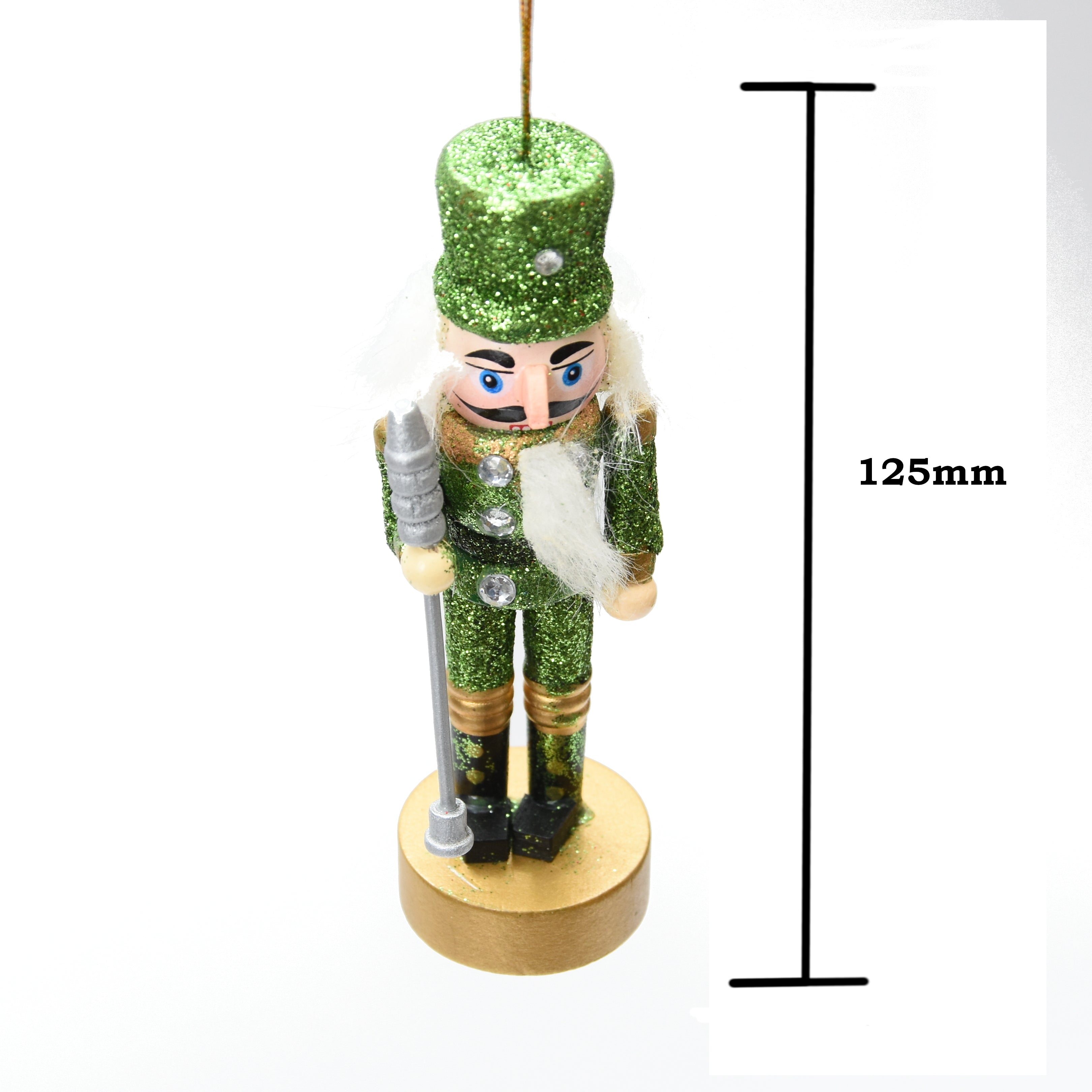 Christmas Decoration - Mini Nutcracker, Green Glitter, 13 CM