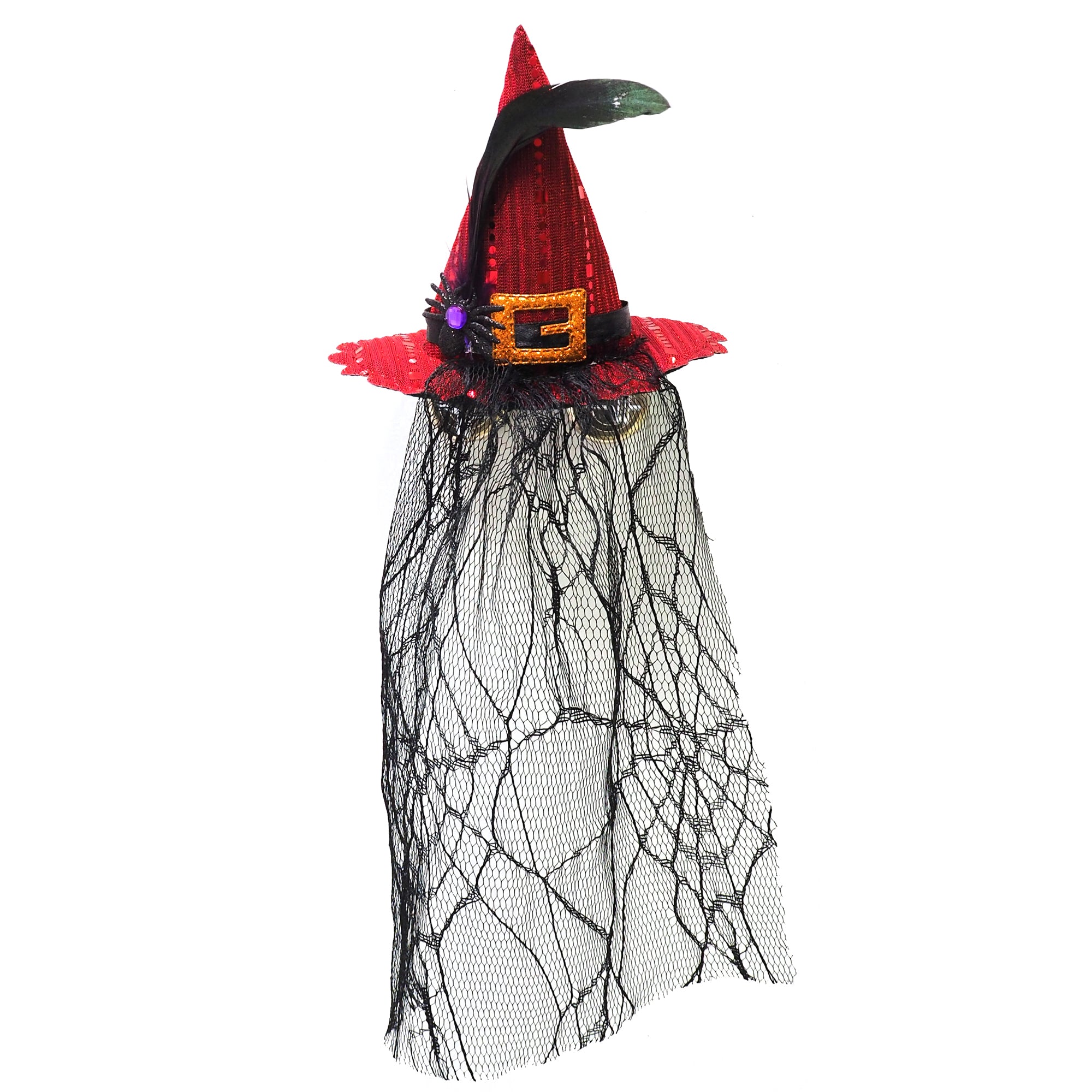 Mini Witch Hat With Veil Hair Clips Red