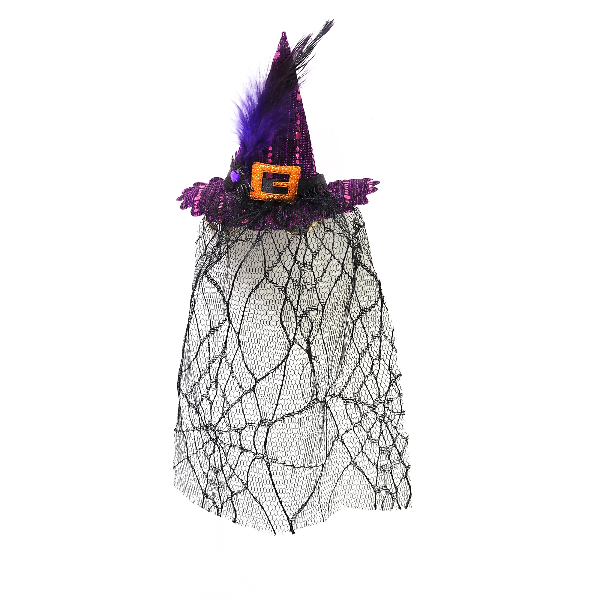 Mini Witch Hat With Veil Hair Clips Violet