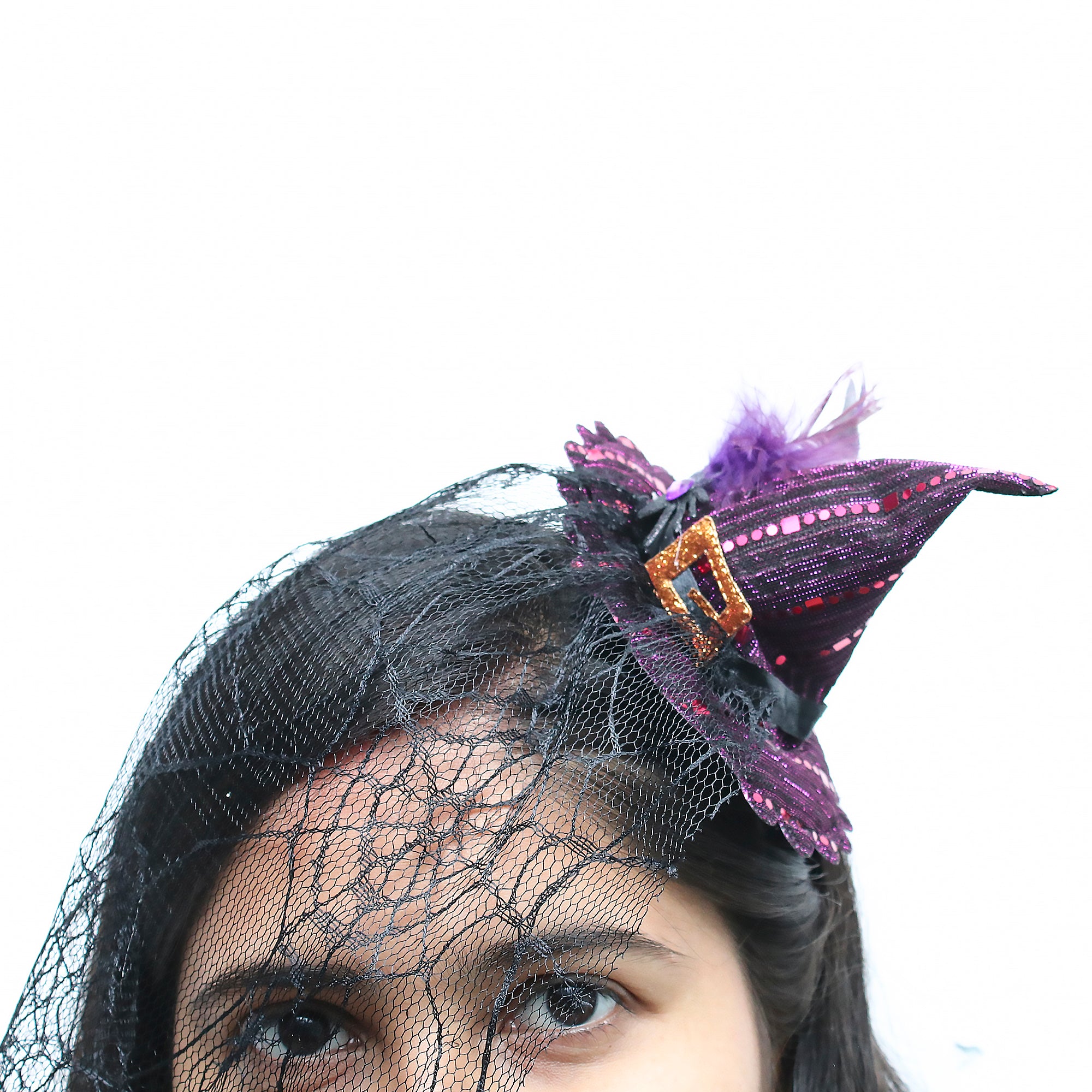 Mini Witch Hat With Veil Hair Clips Violet