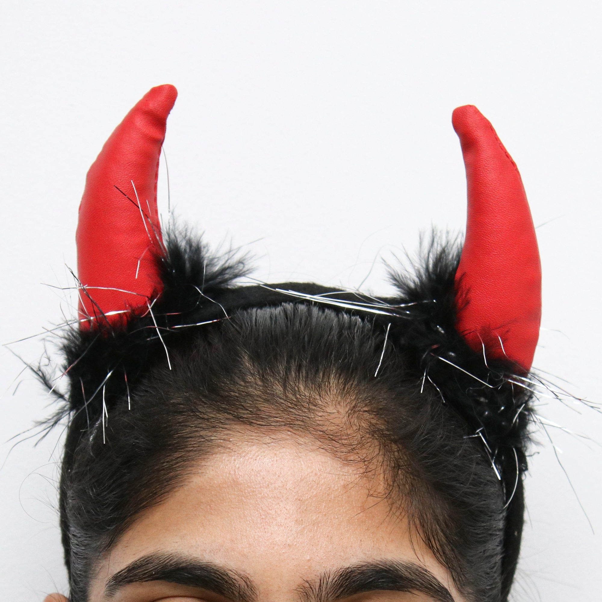 Devil Headband Leather Horn Red