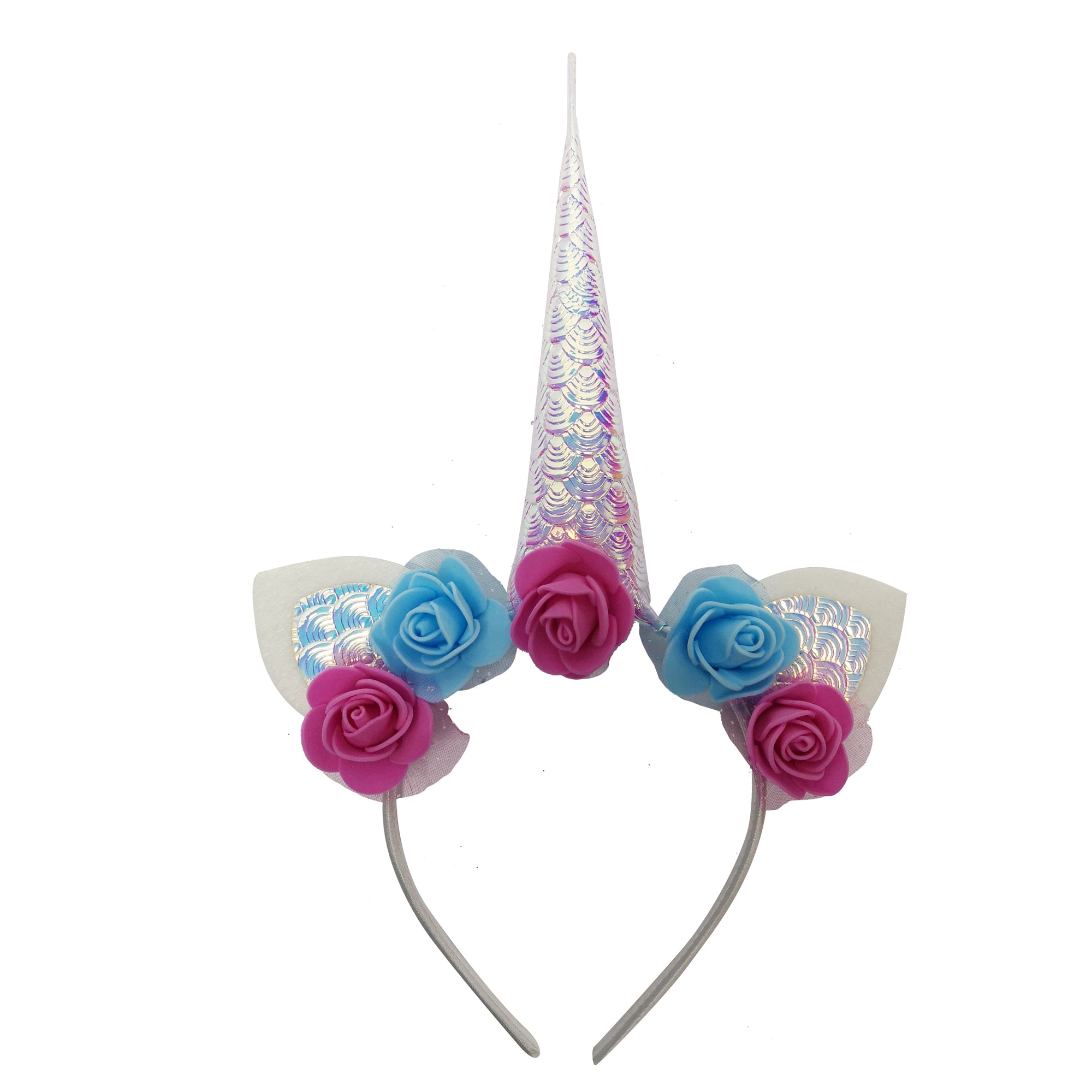 Unicorn Headband With Foam Flowers Pink & Blue