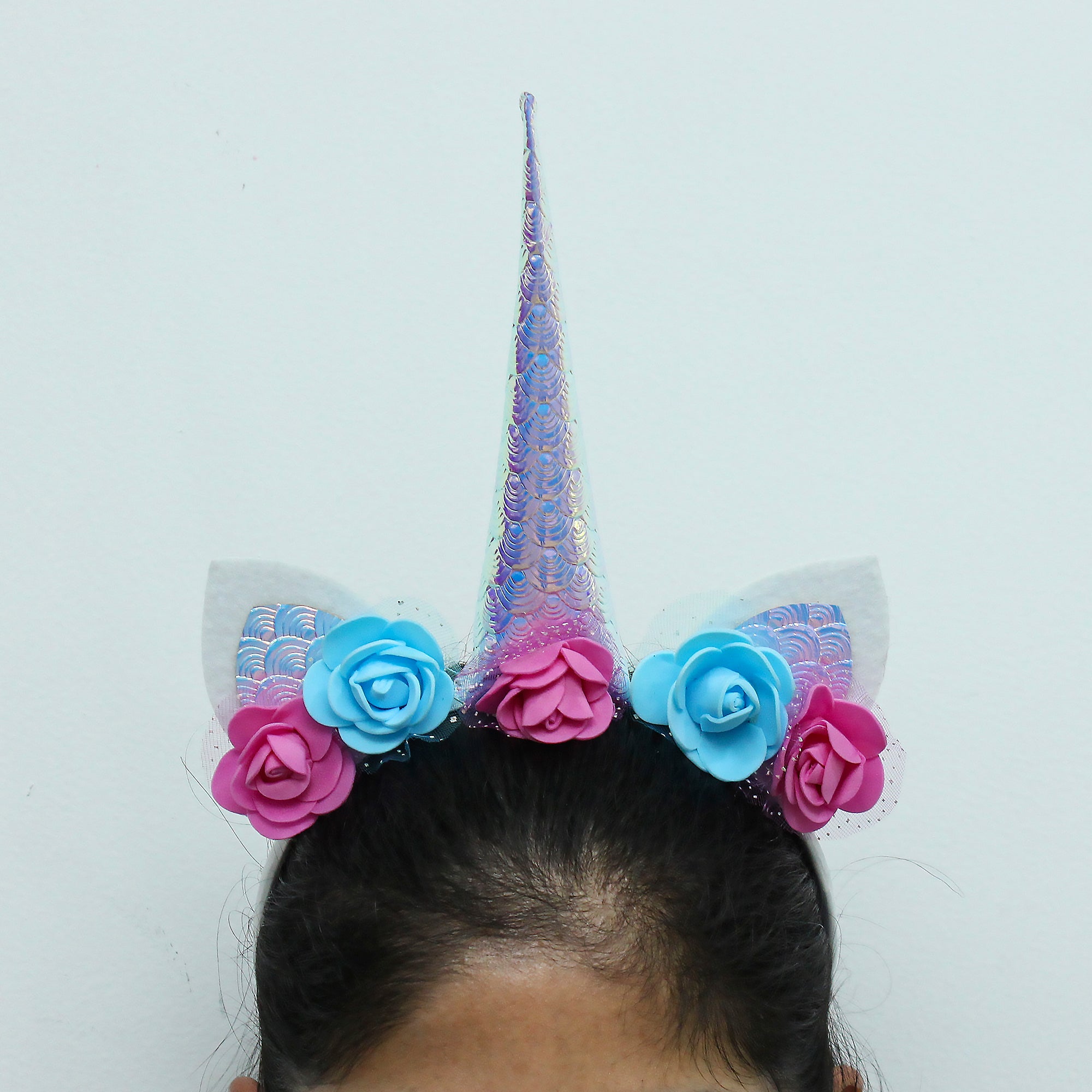 Unicorn Headband With Foam Flowers Pink & Blue