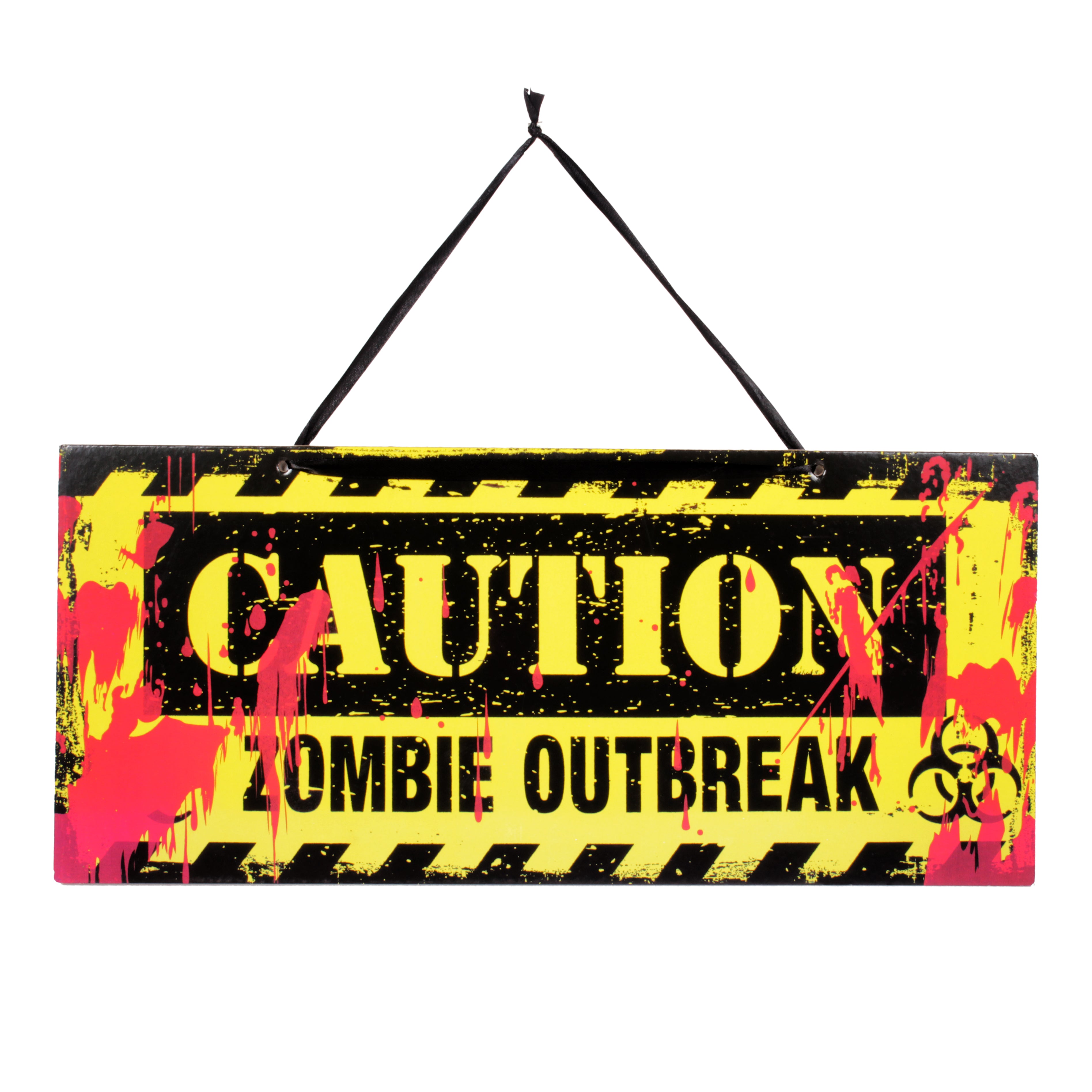 Warning Sign - Caution Zombie Outbreak Hanging Sign Board 45cm x 20cm