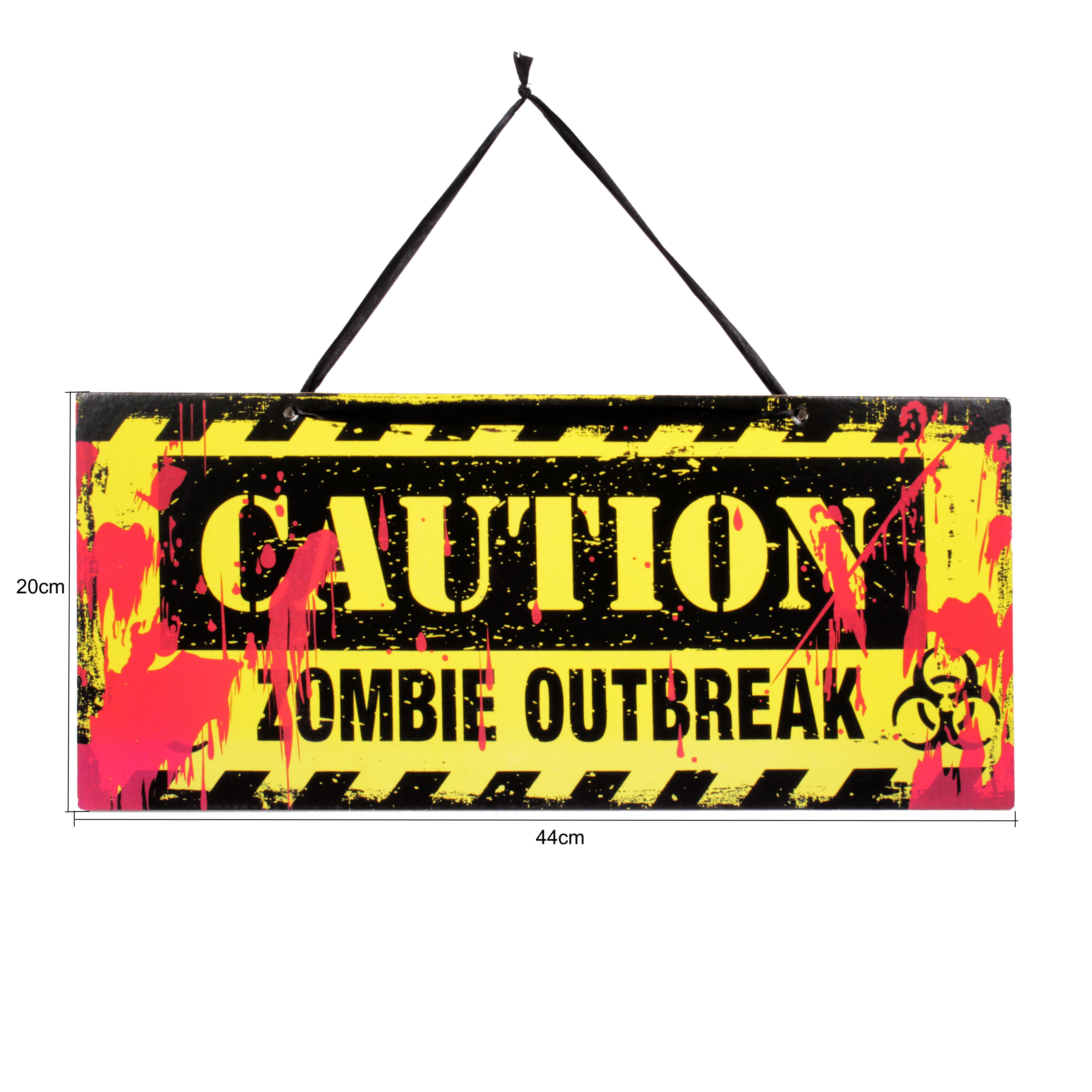 Warning Sign - Caution Zombie Outbreak Hanging Sign Board 45cm x 20cm