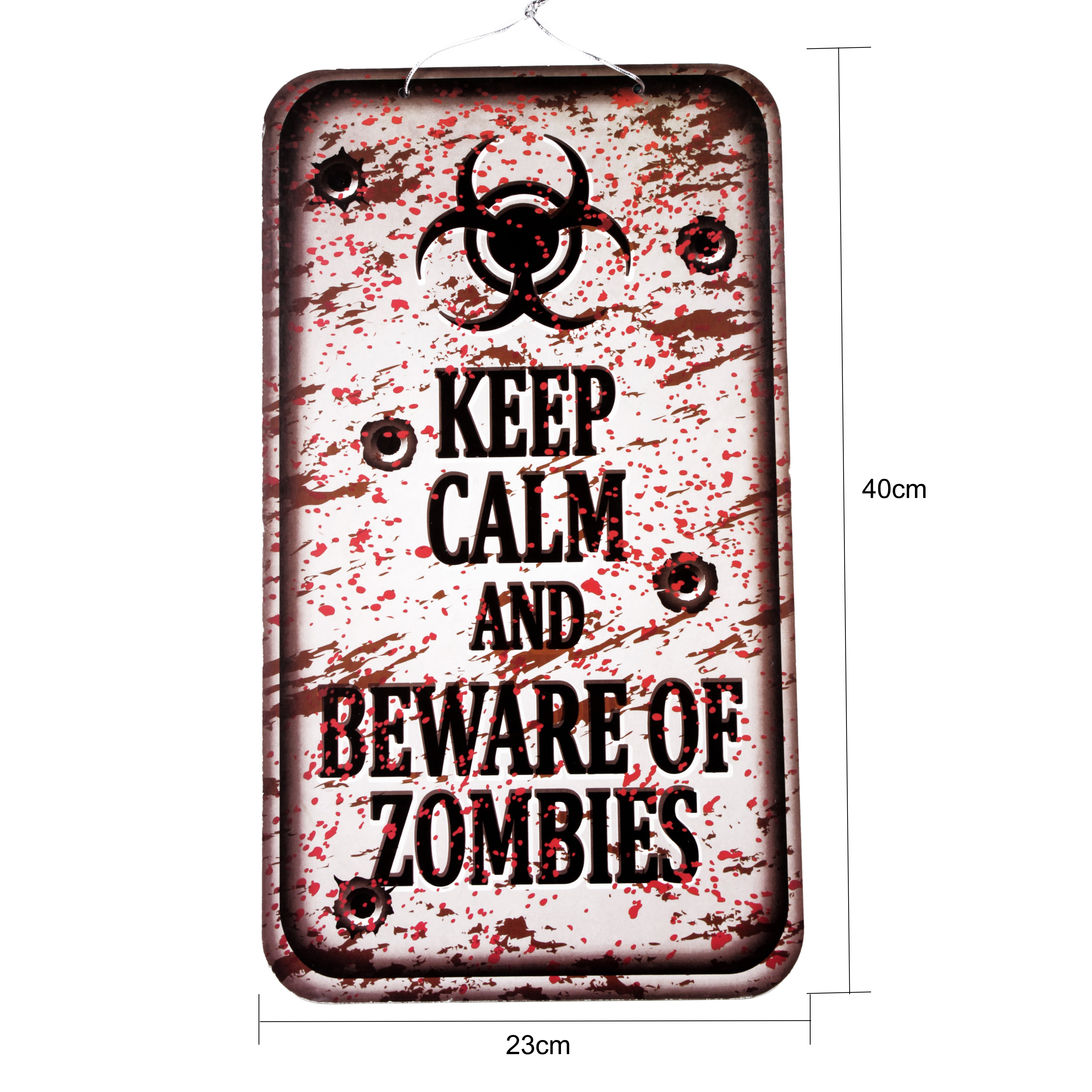 Warning Sign - Keep Clam and Beware of Zombies - Hanging Sing Board 23 x 40cm