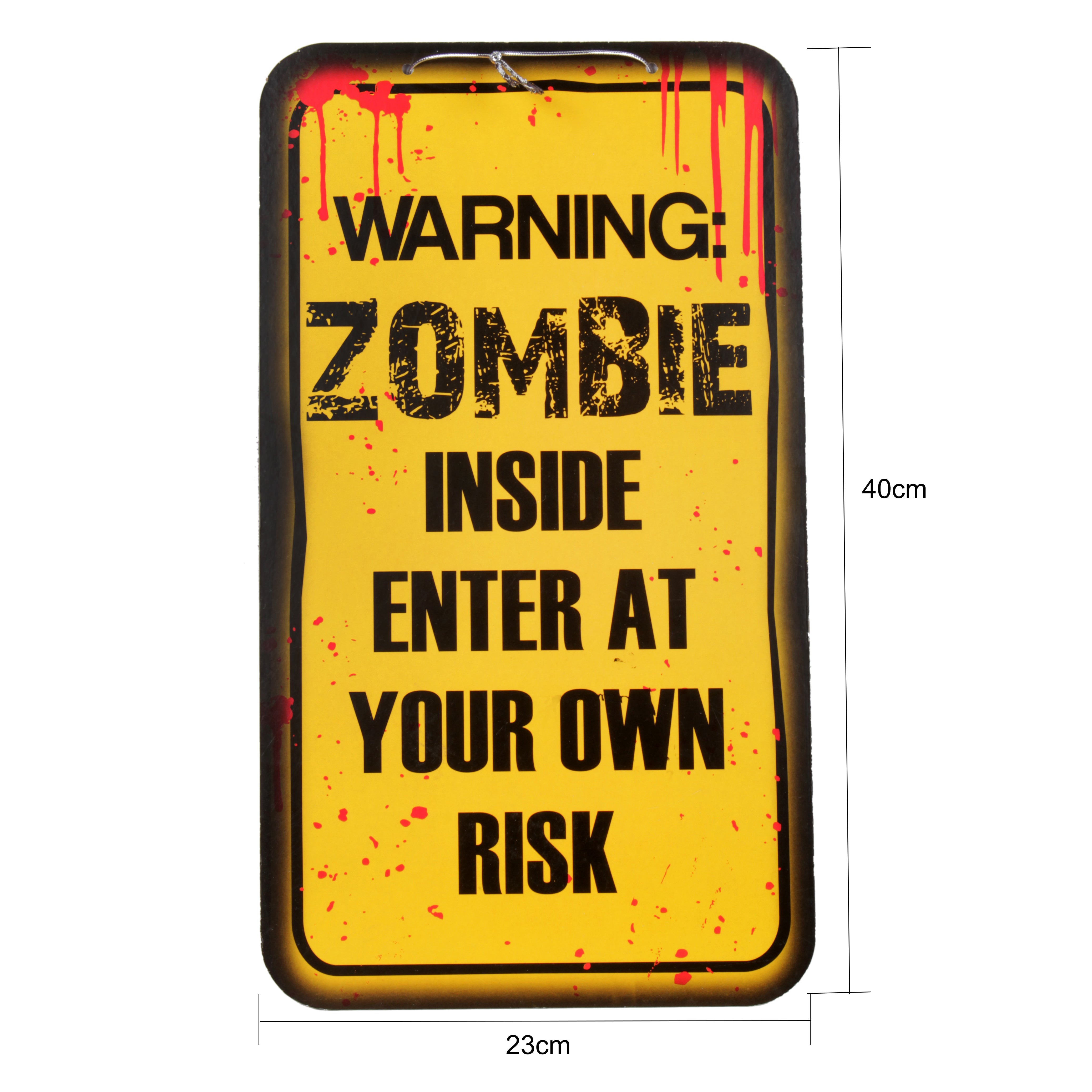 Warning Sign - Zombie Inside Enter at Your Own Risk Hanging Sign Board 23 x 40cm