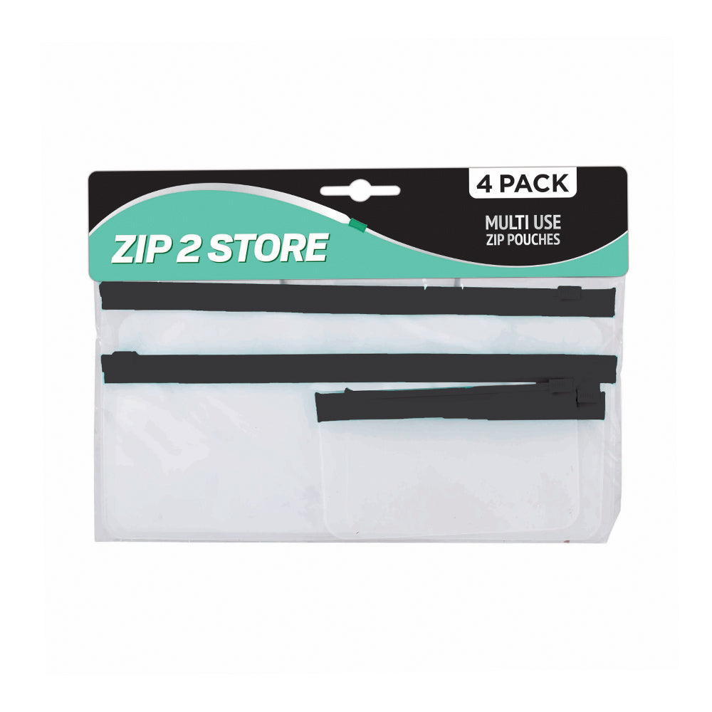 Multi Use Transparent Zip Pouches- 4 Pieces, Assorted Size