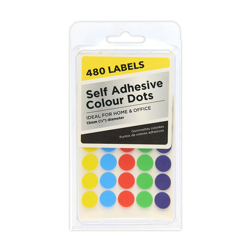 Self Adhesive Colour Dots- 13mm diameter, 480 labels