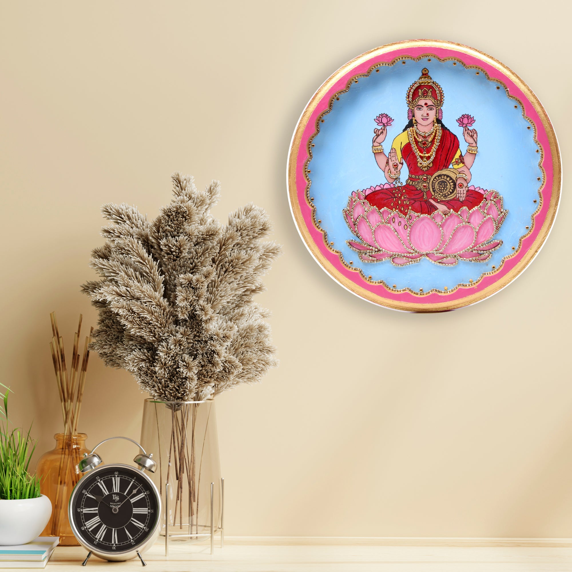 MDF Pre Marked Goddess Lakshmi With D Ring Hanging Hook 10inch Dia 1pc