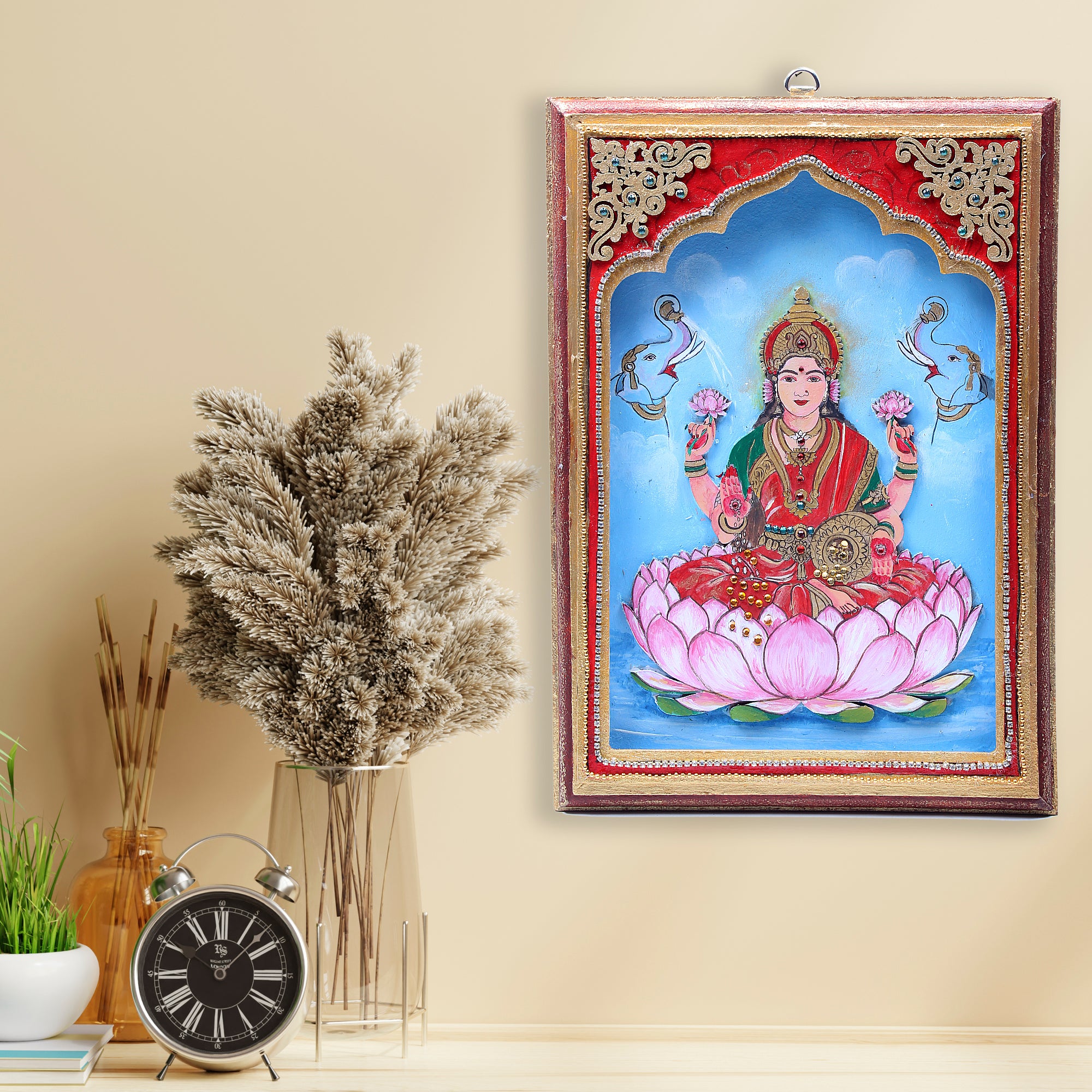 Pre -Marked MDF Hanging Decor with D-Ring - Gracious Lakshmi Frame. Size-12in x 8.5in