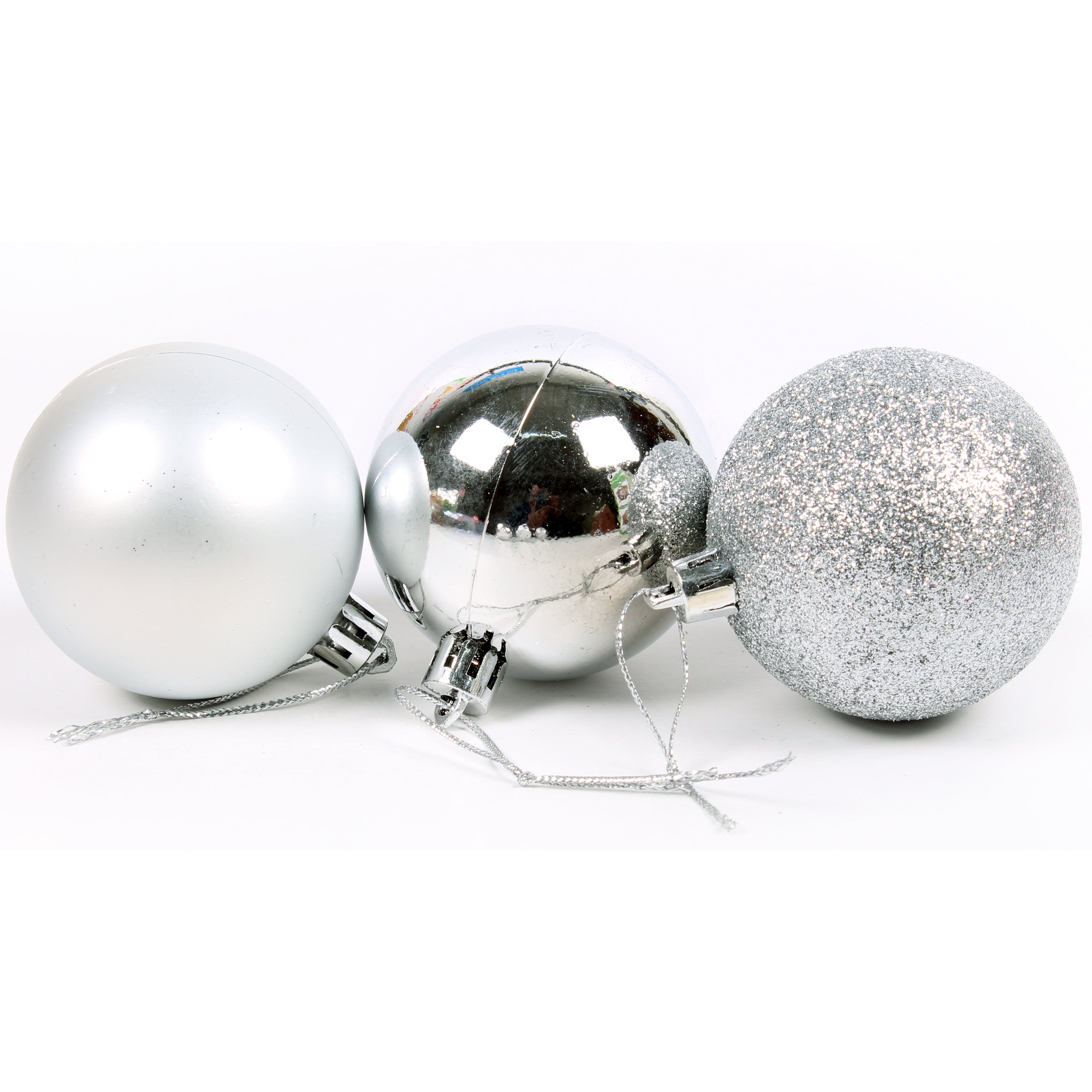 Christmas Tree Decoration Baubles Silver(Matte, Glossy & Glitter) 6pc Acetate