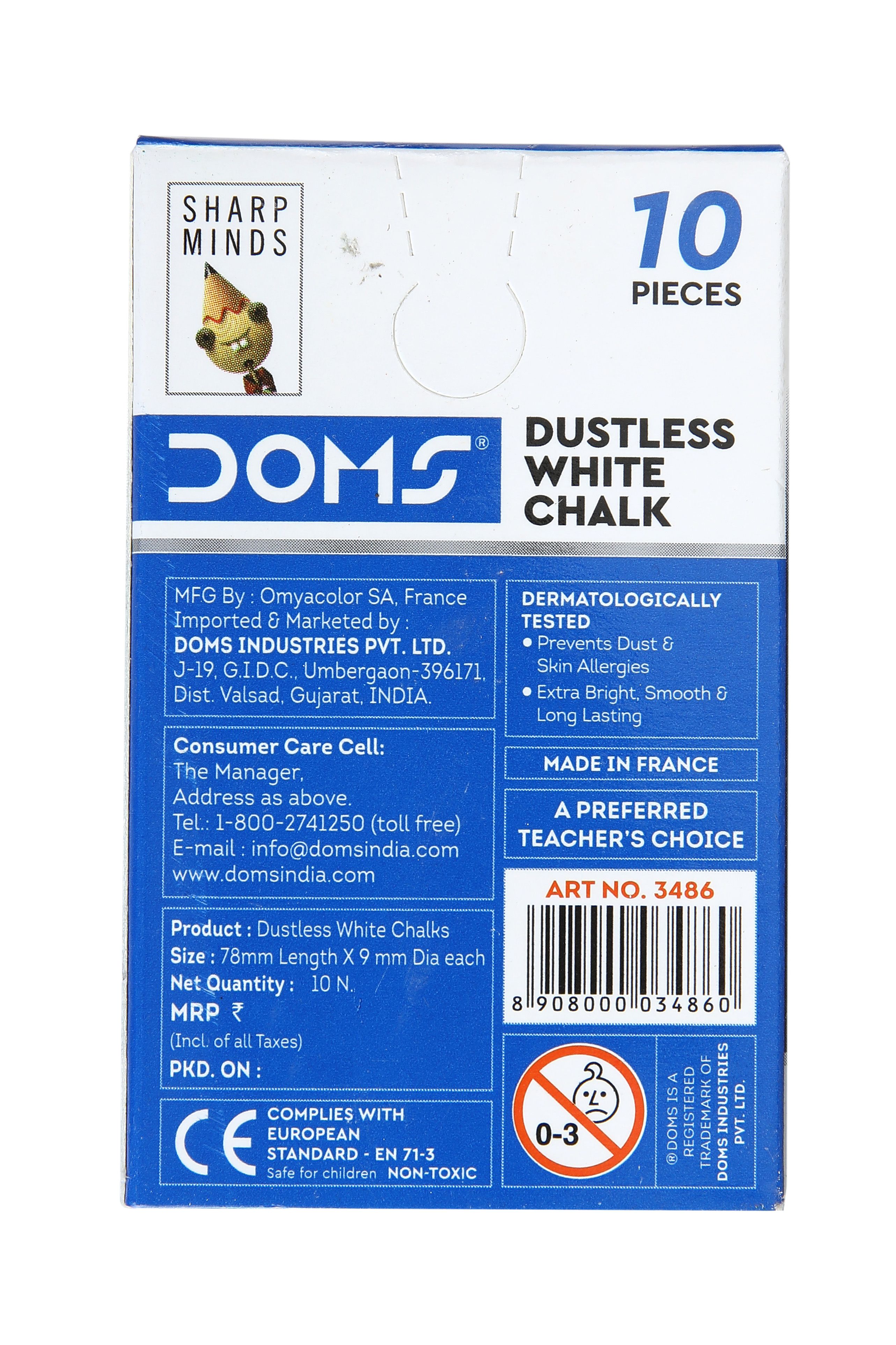 Doms Dustless Chalk White Pack Of 10Pcs